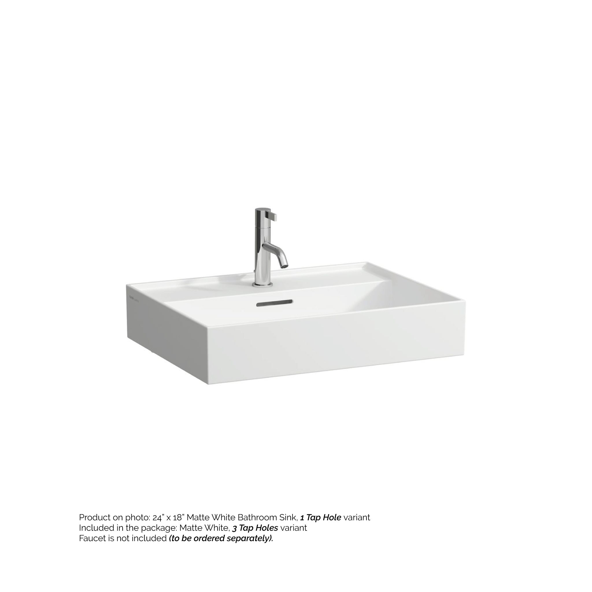 Laufen, Laufen Kartell 24" x 18" Matte White Wall-Mounted Bathroom Sink With 3 Faucet Holes