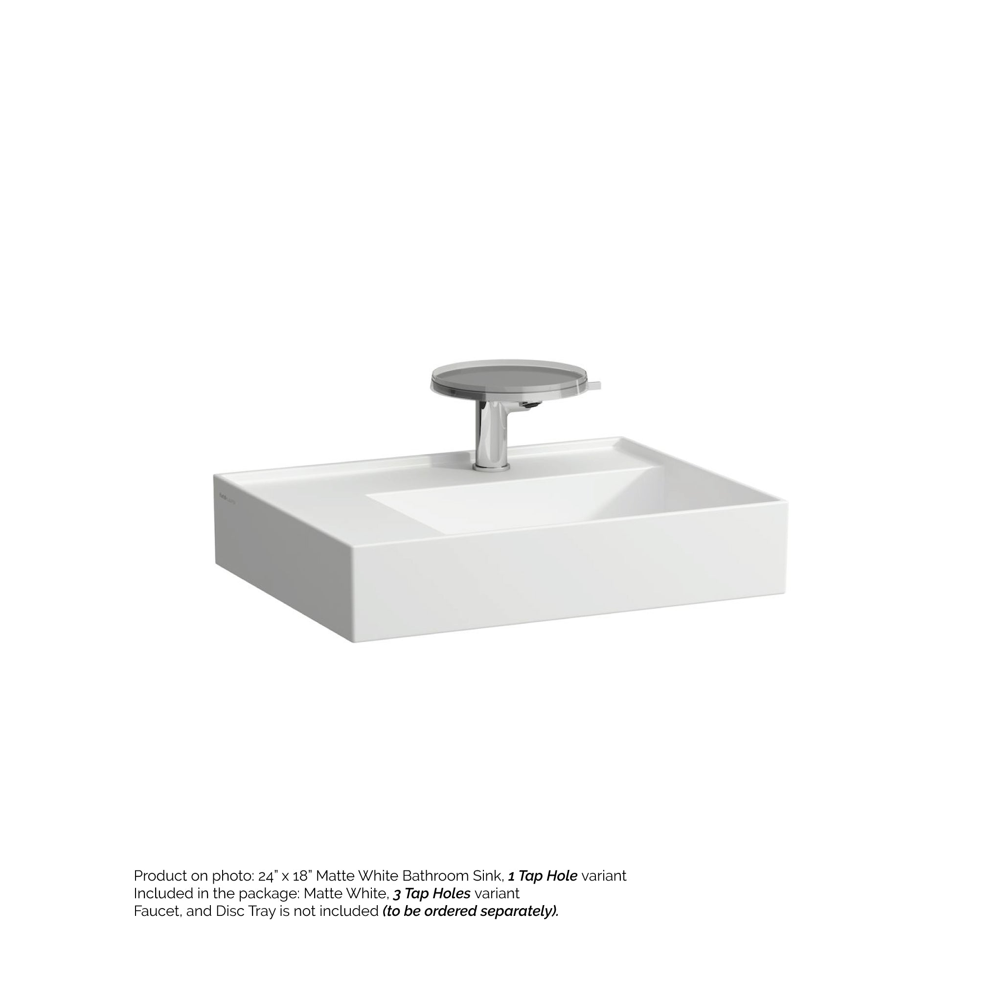 Laufen, Laufen Kartell 24" x 18" Matte White Wall-Mounted Shelf-Left Bathroom Sink With 3 Faucet Holes