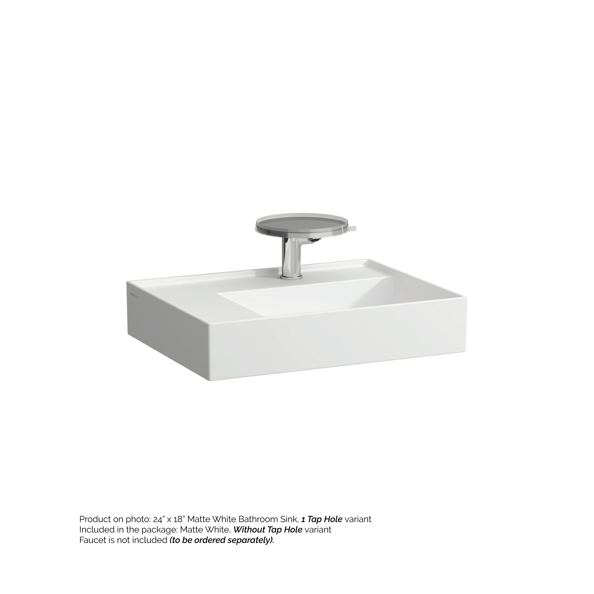 Laufen, Laufen Kartell 24" x 18" Matte White Wall-Mounted Shelf-Left Bathroom Sink Without Faucet Hole