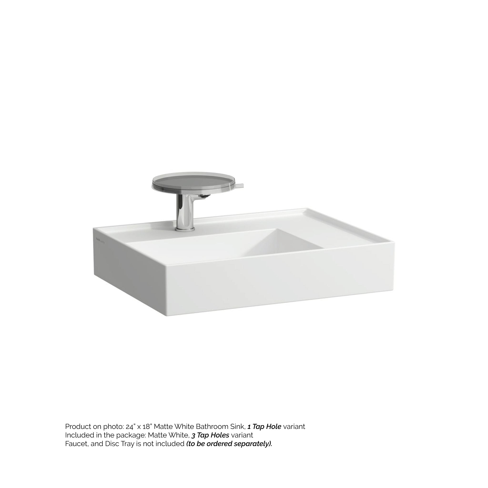 Laufen, Laufen Kartell 24" x 18"  Matte White Wall-Mounted Shelf-Right Bathroom Sink With 3 Faucet Holes