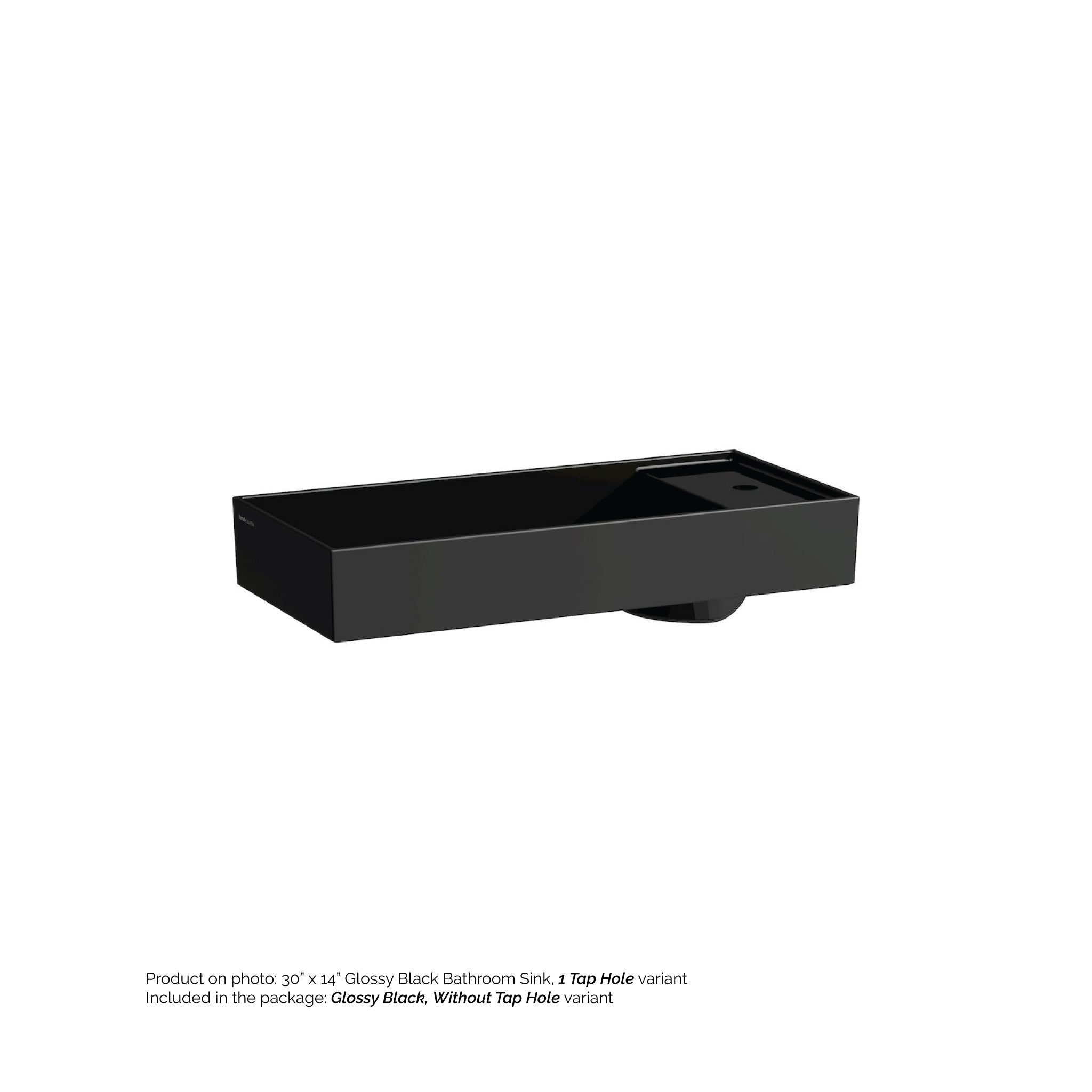 Laufen, Laufen Kartell 30" x 14" Glossy Black Countertop Bathroom Sink Without Faucet Hole