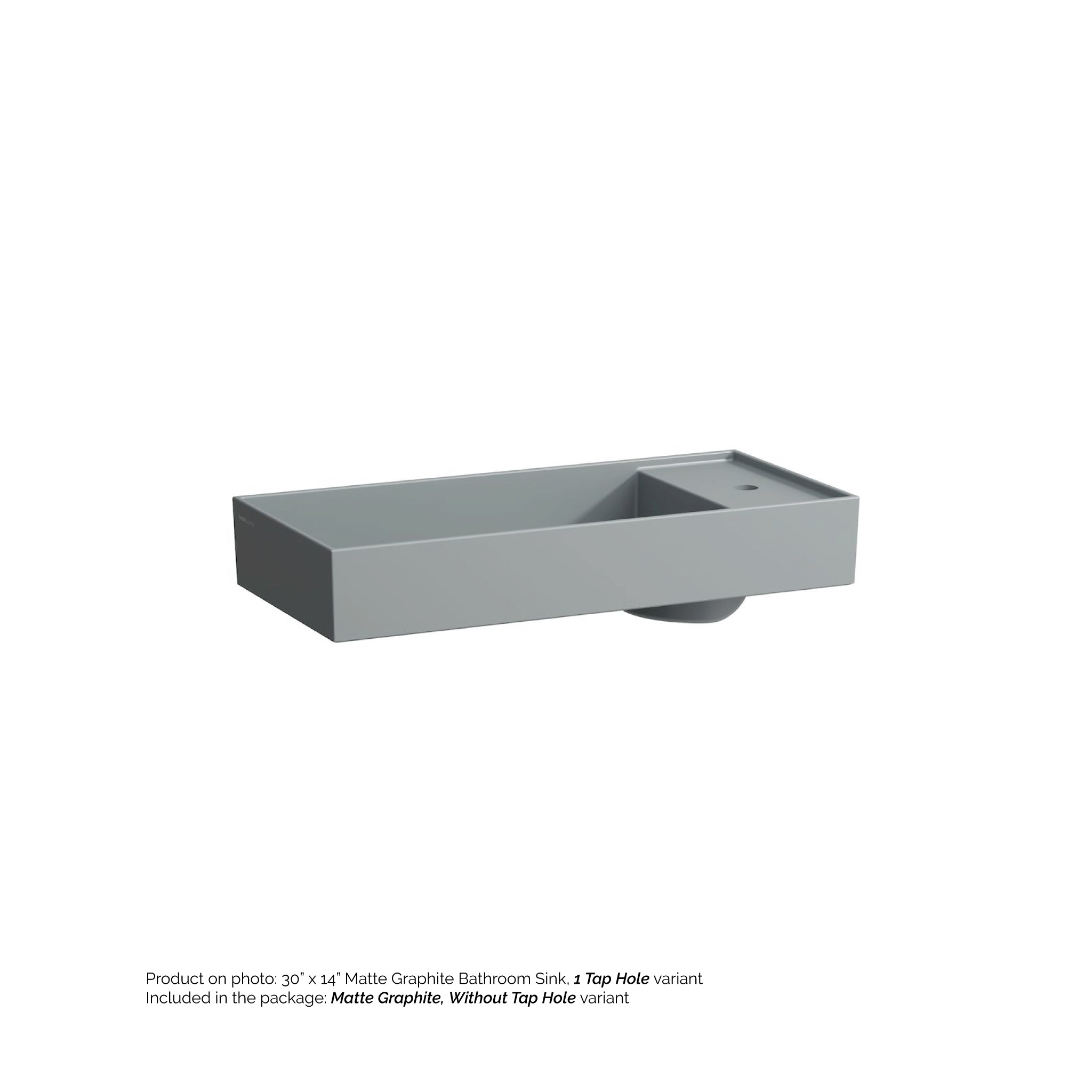 Laufen, Laufen Kartell 30" x 14" Matte Graphite Countertop Bathroom Sink Without Faucet Hole