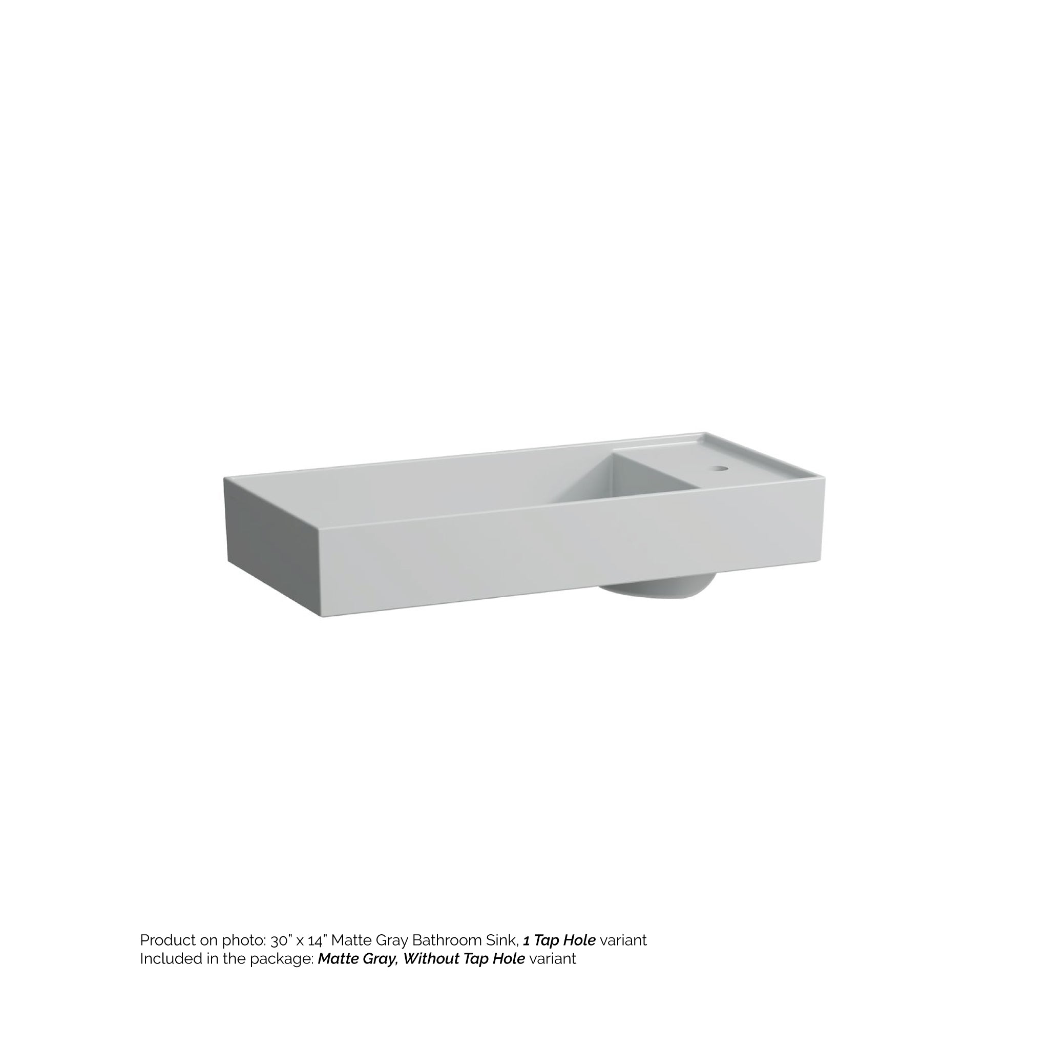 Laufen, Laufen Kartell 30" x 14" Matte Gray Countertop Bathroom Sink Without Faucet Hole