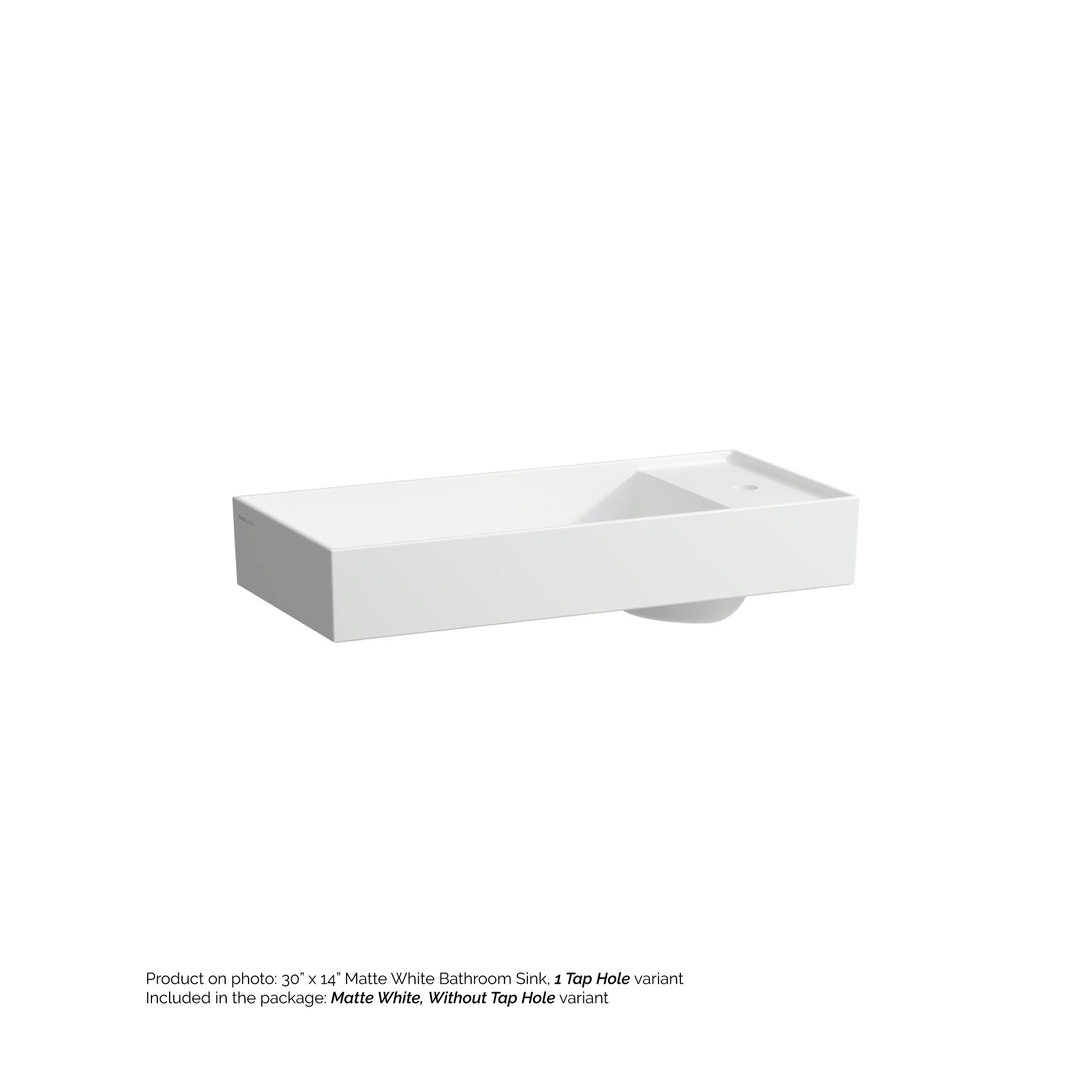 Laufen, Laufen Kartell 30" x 14" Matte White Countertop Bathroom Sink Without Faucet Hole