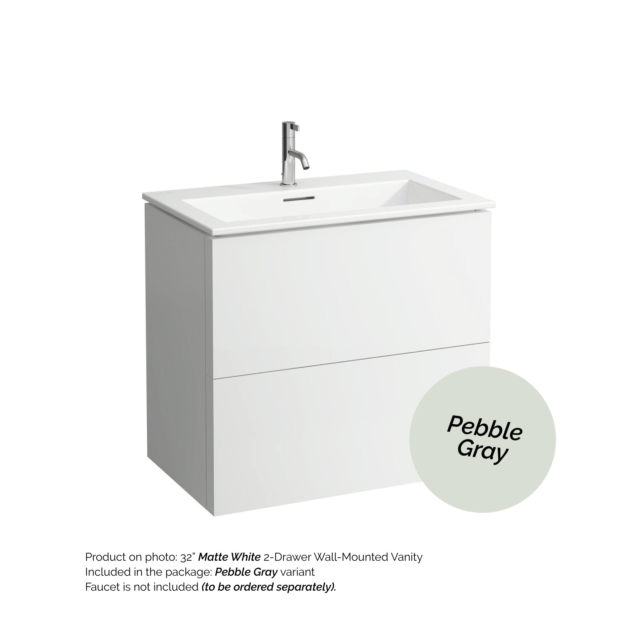 Laufen, Laufen Kartell 32" 2-Drawer Pebble Gray Wall-Mounted Vanity Set With Single-Hole Bathroom Sink