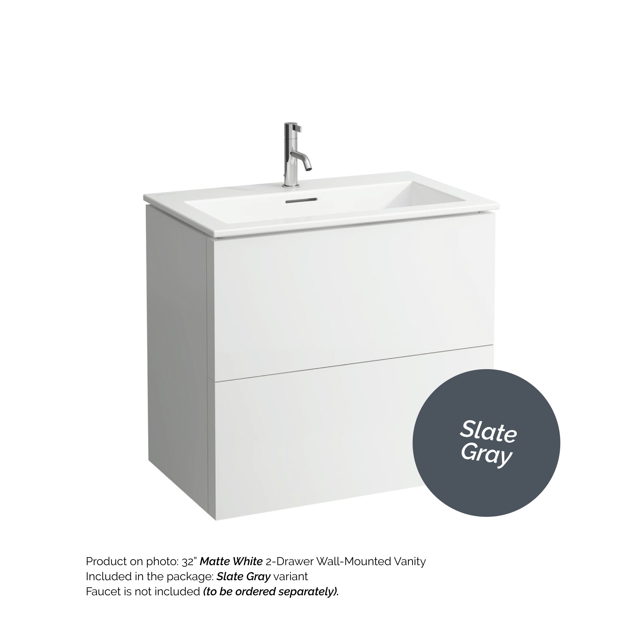 Laufen, Laufen Kartell 32" 2-Drawer Slate Gray Wall-Mounted Vanity Set With Single-Hole Bathroom Sink