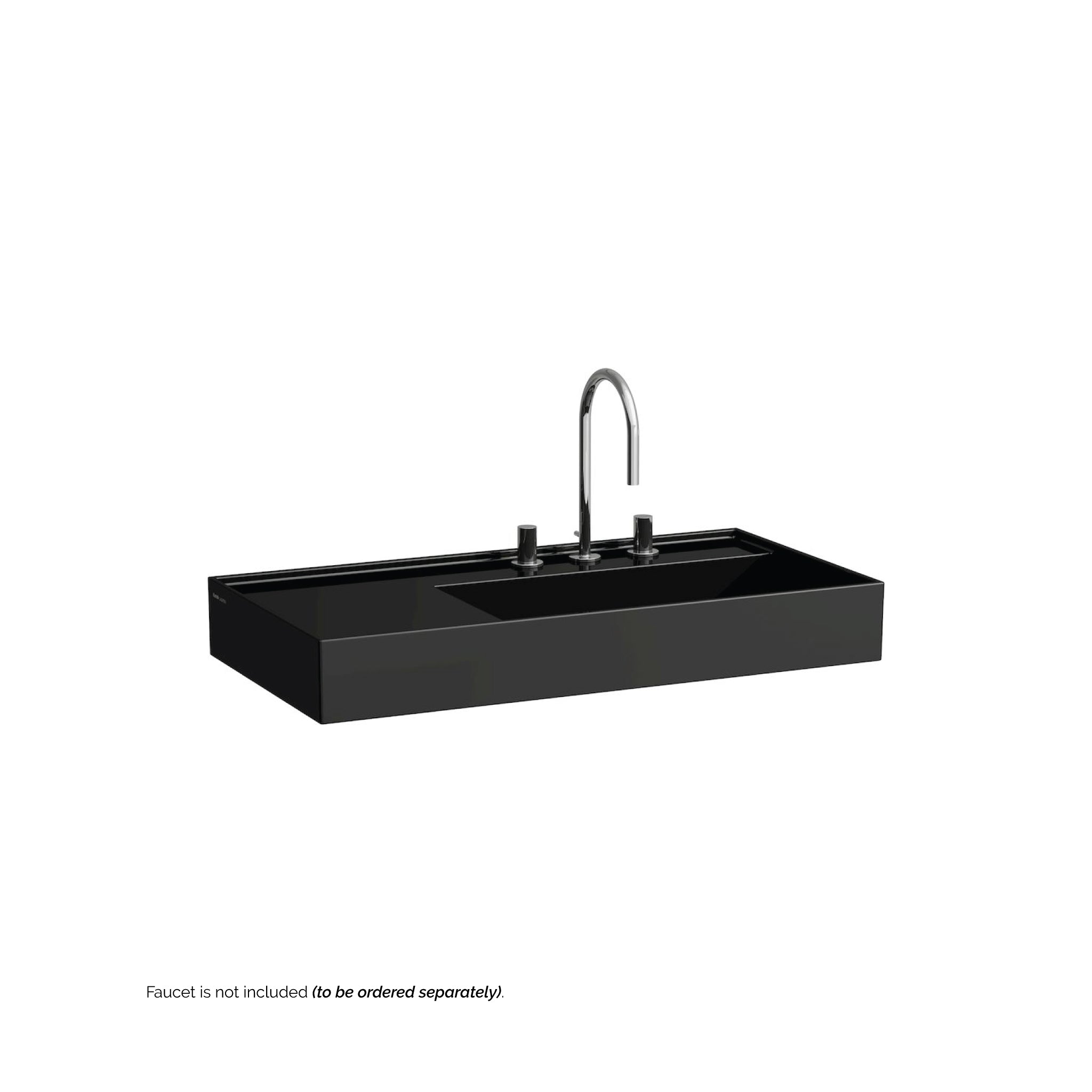 Laufen, Laufen Kartell 35" x 18" Glossy Black Wall-Mounted Shelf-Left Bathroom Sink With 3 Faucet Holes