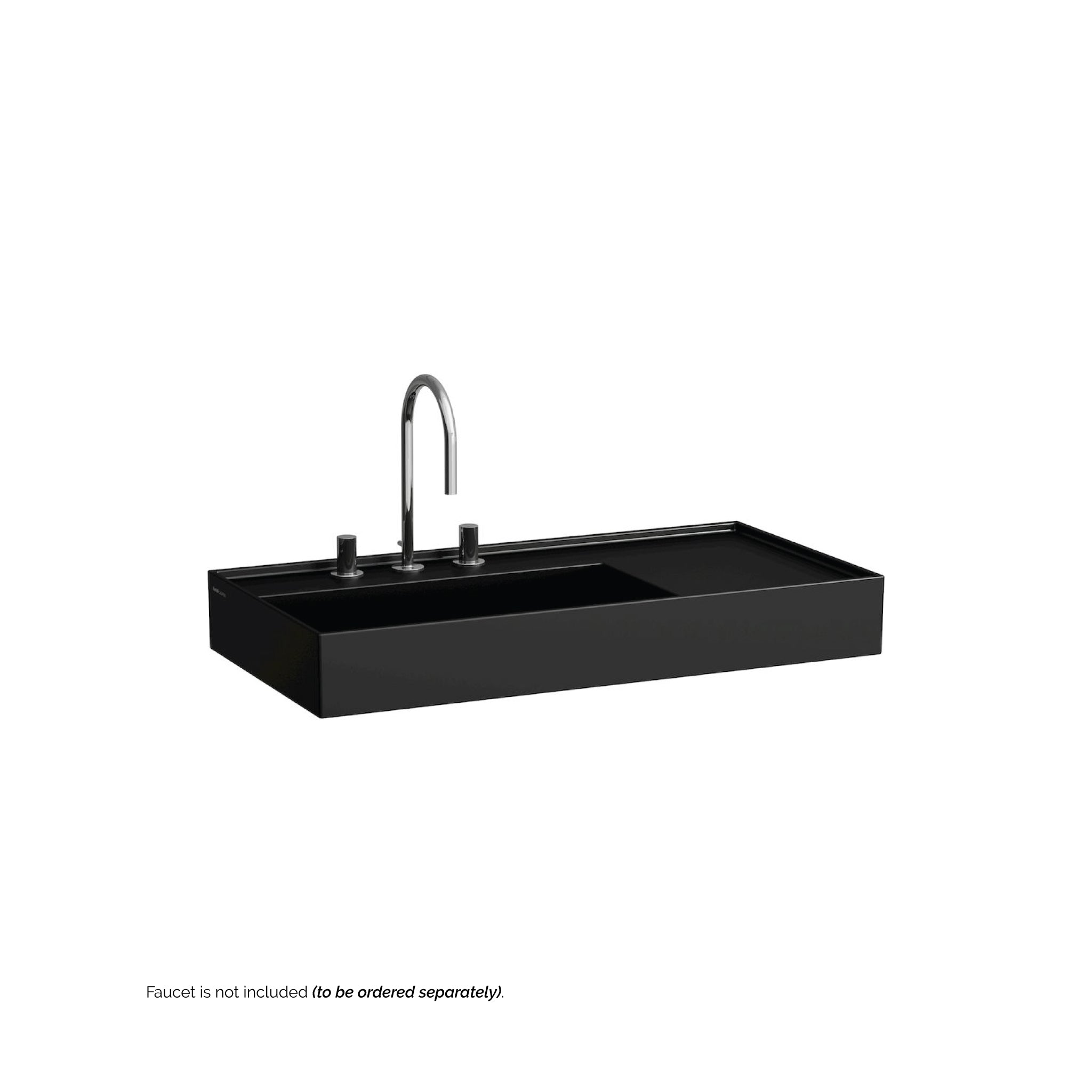 Laufen, Laufen Kartell 35" x 18" Glossy Black Wall-Mounted Shelf-Right Bathroom Sink With 3 Faucet Holes