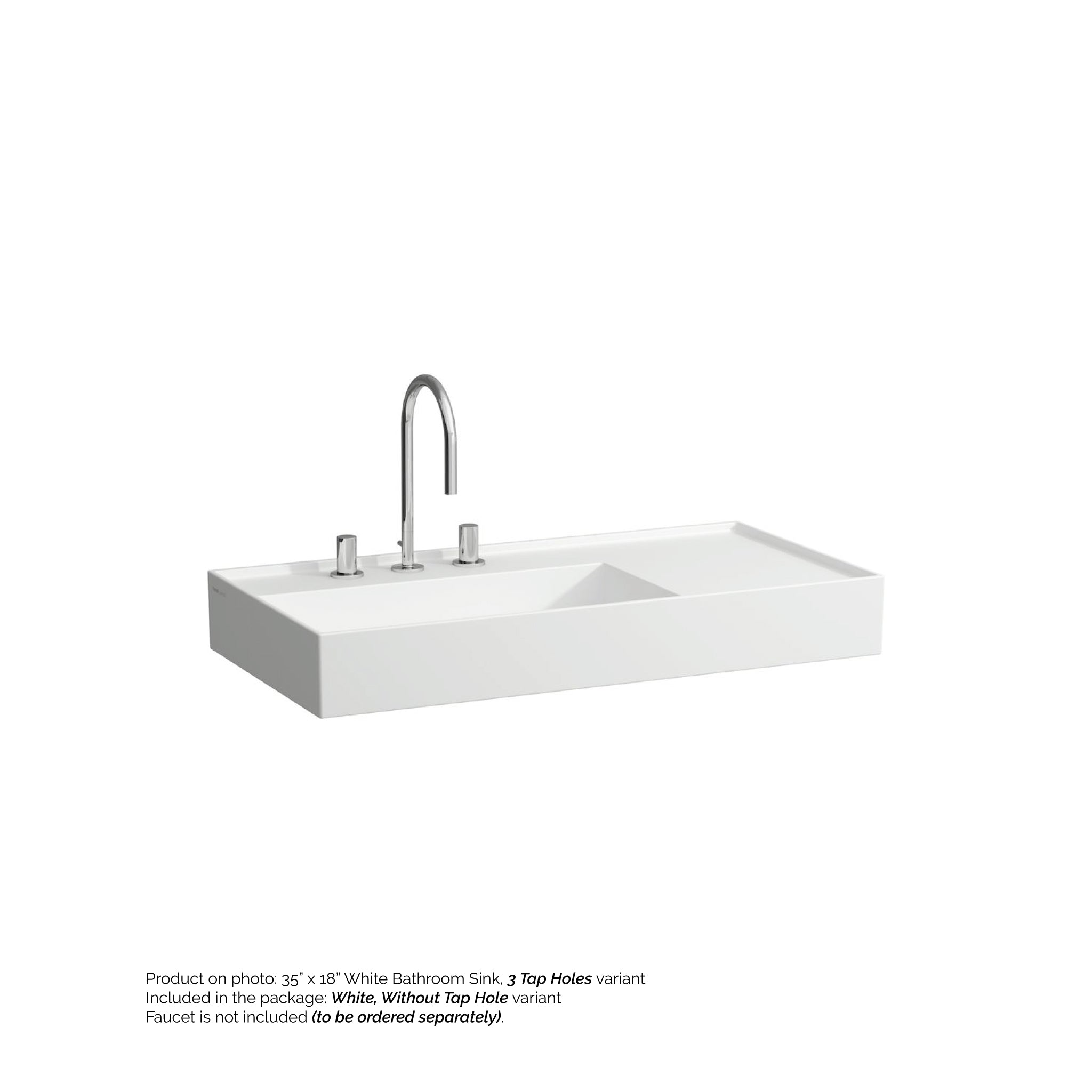 Laufen, Laufen Kartell 35" x 18" White Wall-Mounted Shelf-Right Bathroom Sink Without Faucet Hole