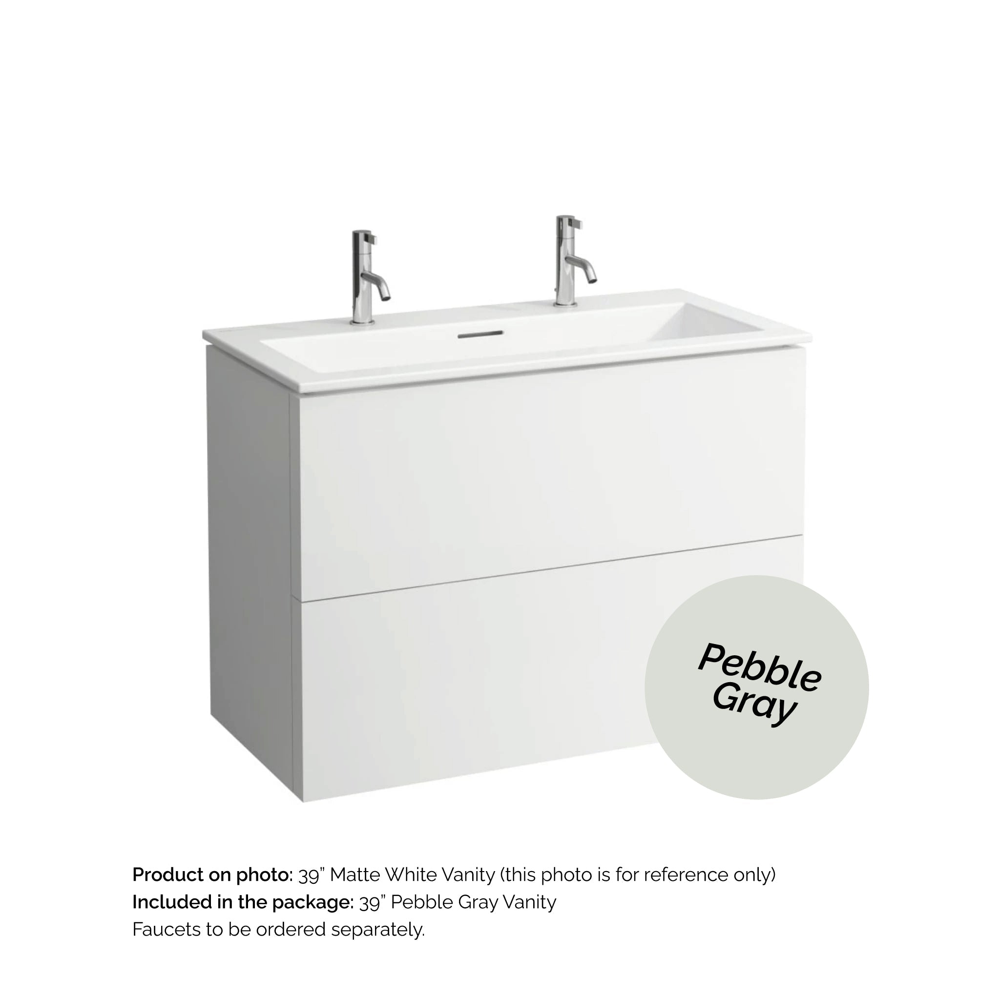 Laufen, Laufen Kartell 39" 2-Drawer Pebble Gray Wall-Mounted Vanity Set With 2-Hole Bathroom Sink