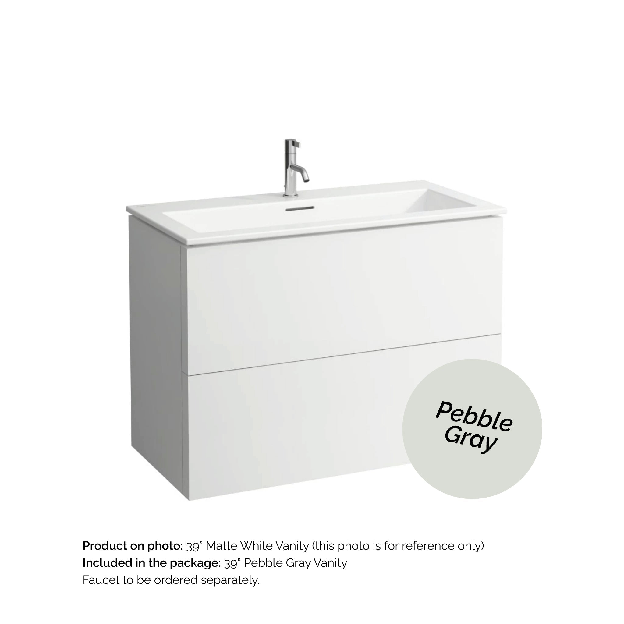 Laufen, Laufen Kartell 39" 2-Drawer Pebble Gray Wall-Mounted Vanity Set With Single-Hole Bathroom Sink