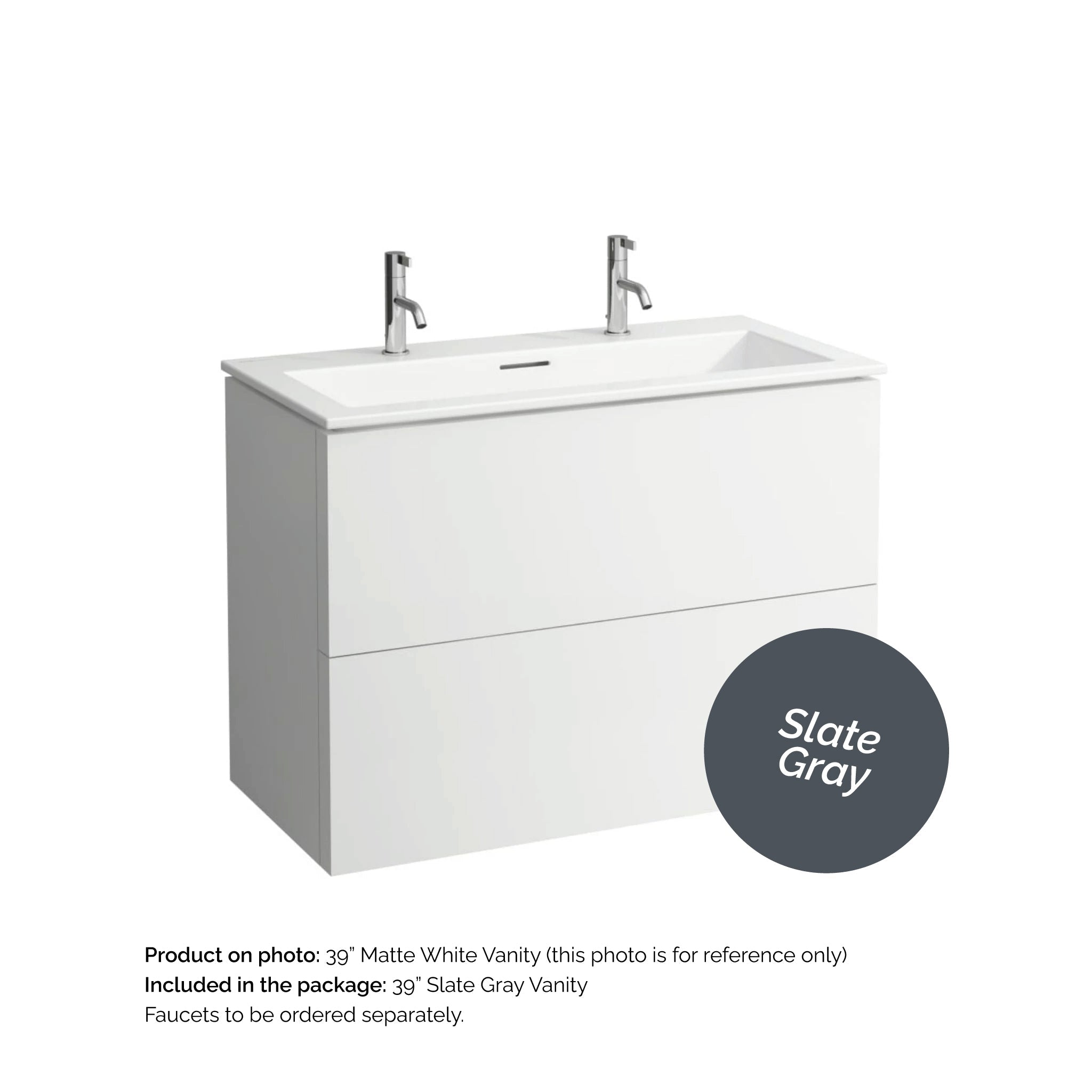 Laufen, Laufen Kartell 39" 2-Drawer Slate Gray Wall-Mounted Vanity Set With 2-Hole Bathroom Sink