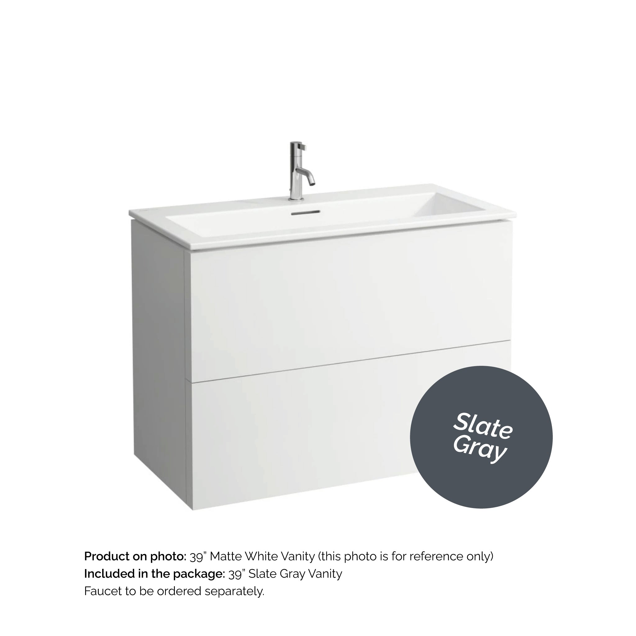 Laufen, Laufen Kartell 39" 2-Drawer Slate Gray Wall-Mounted Vanity Set With Single-Hole Bathroom Sink