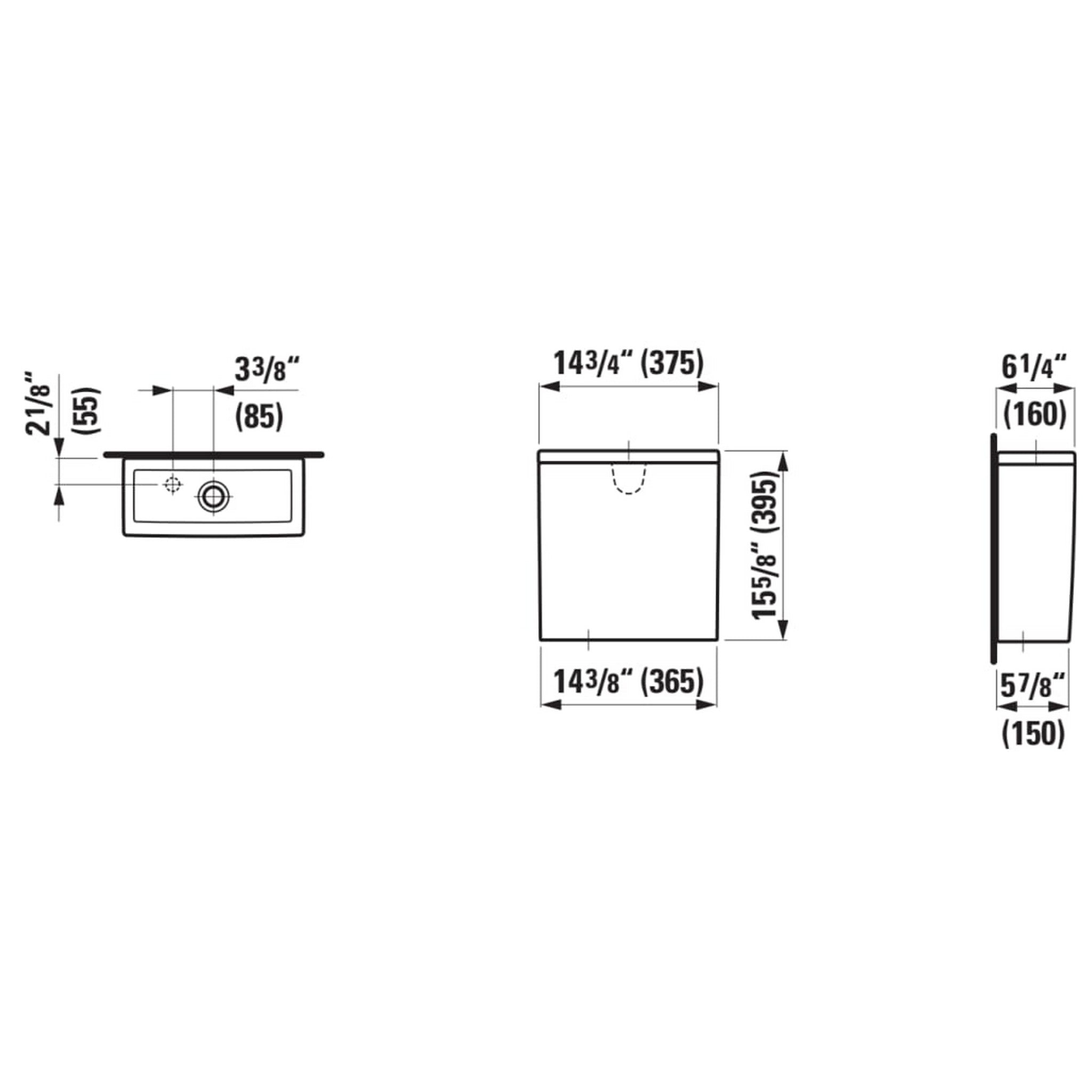 Laufen, Laufen New Classic 15" Matte White Dual-Flush Toilet Tank