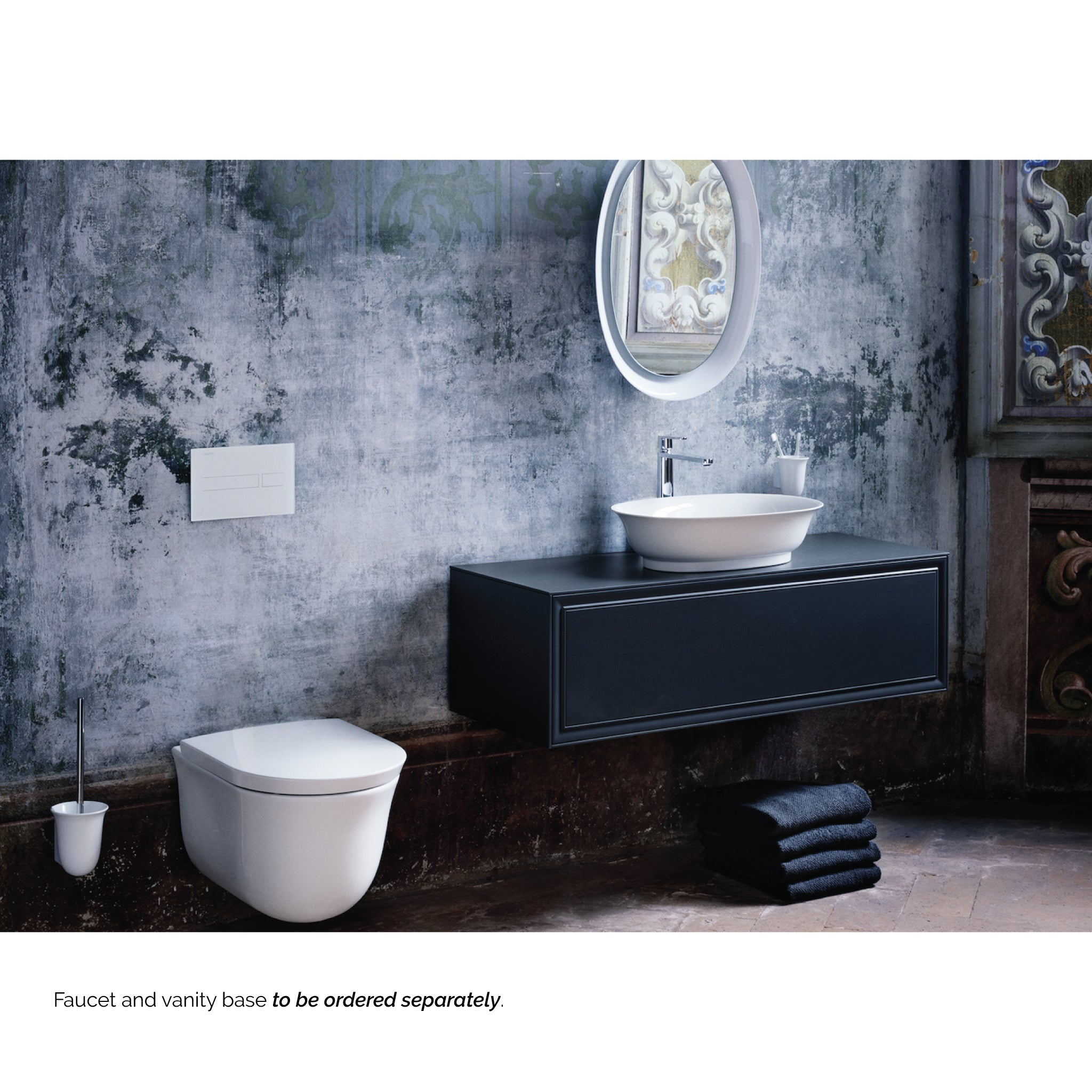 Laufen, Laufen New Classic 22" x 15" Oval White Ceramic Vessel Bathroom Sink Without Overflow Slot