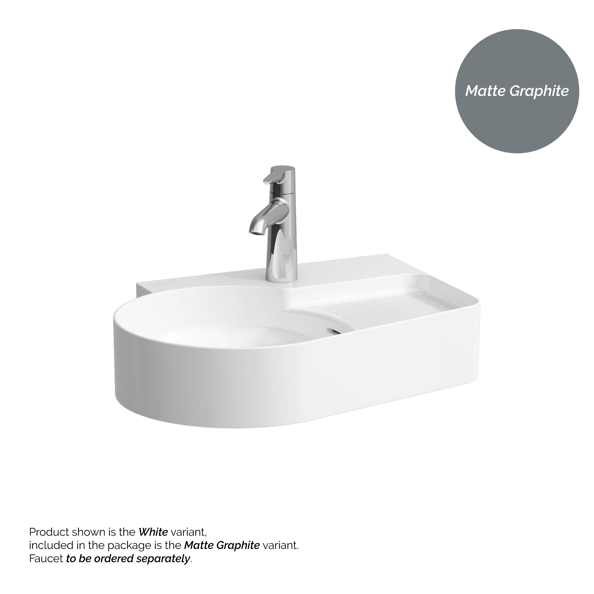 Laufen, Laufen Val 21" x 16" Matte Graphite Countertop Bathroom Sink With Faucet Hole on the Right