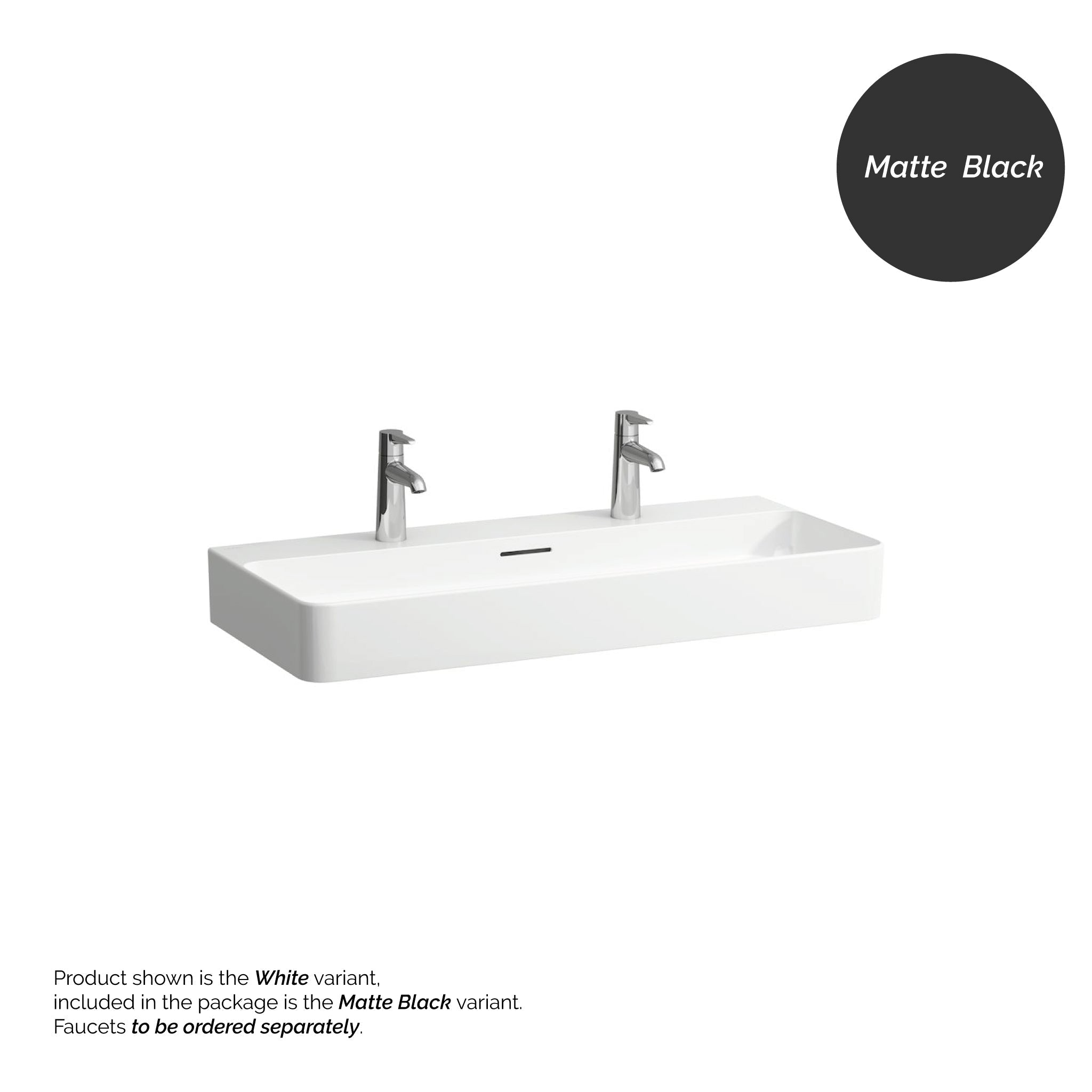 Laufen, Laufen Val 37" x 17" Matte Black Ceramic Countertop Trough Bathroom Sink With 2 Faucet Holes