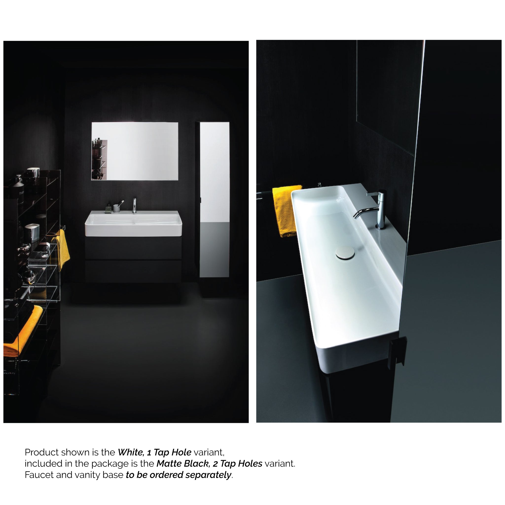 Laufen, Laufen Val 37" x 17" Matte Black Ceramic Wall-Mounted Trough Bathroom Sink With 2 Faucet Holes