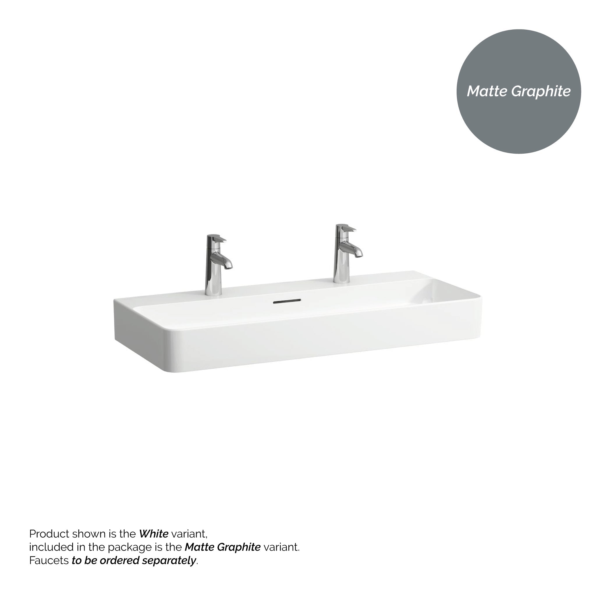 Laufen, Laufen Val 37" x 17" Matte Graphite Ceramic Countertop Trough Bathroom Sink With 2 Faucet Holes