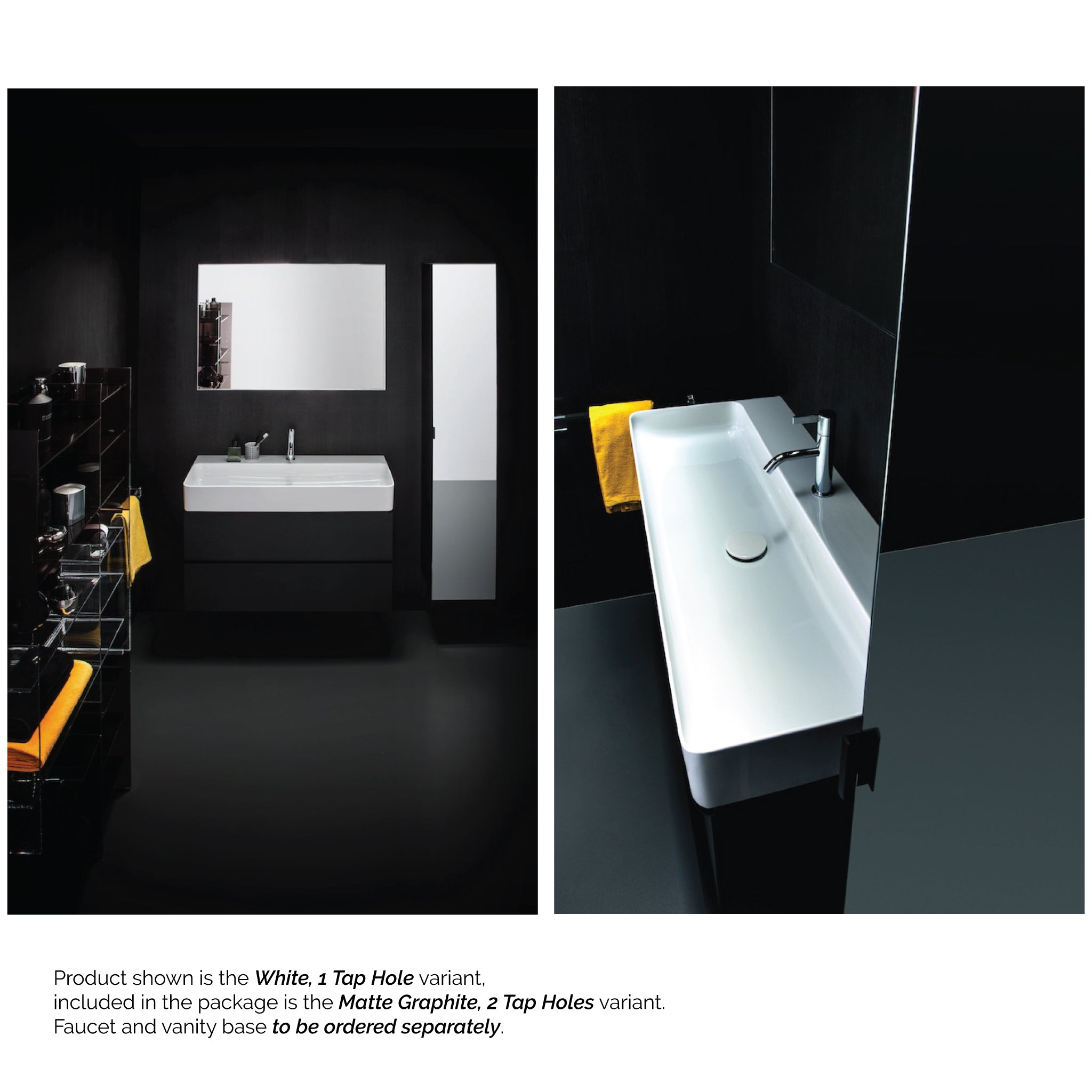 Laufen, Laufen Val 37" x 17" Matte Graphite Ceramic Wall-Mounted Trough Bathroom Sink With 2 Faucet Holes