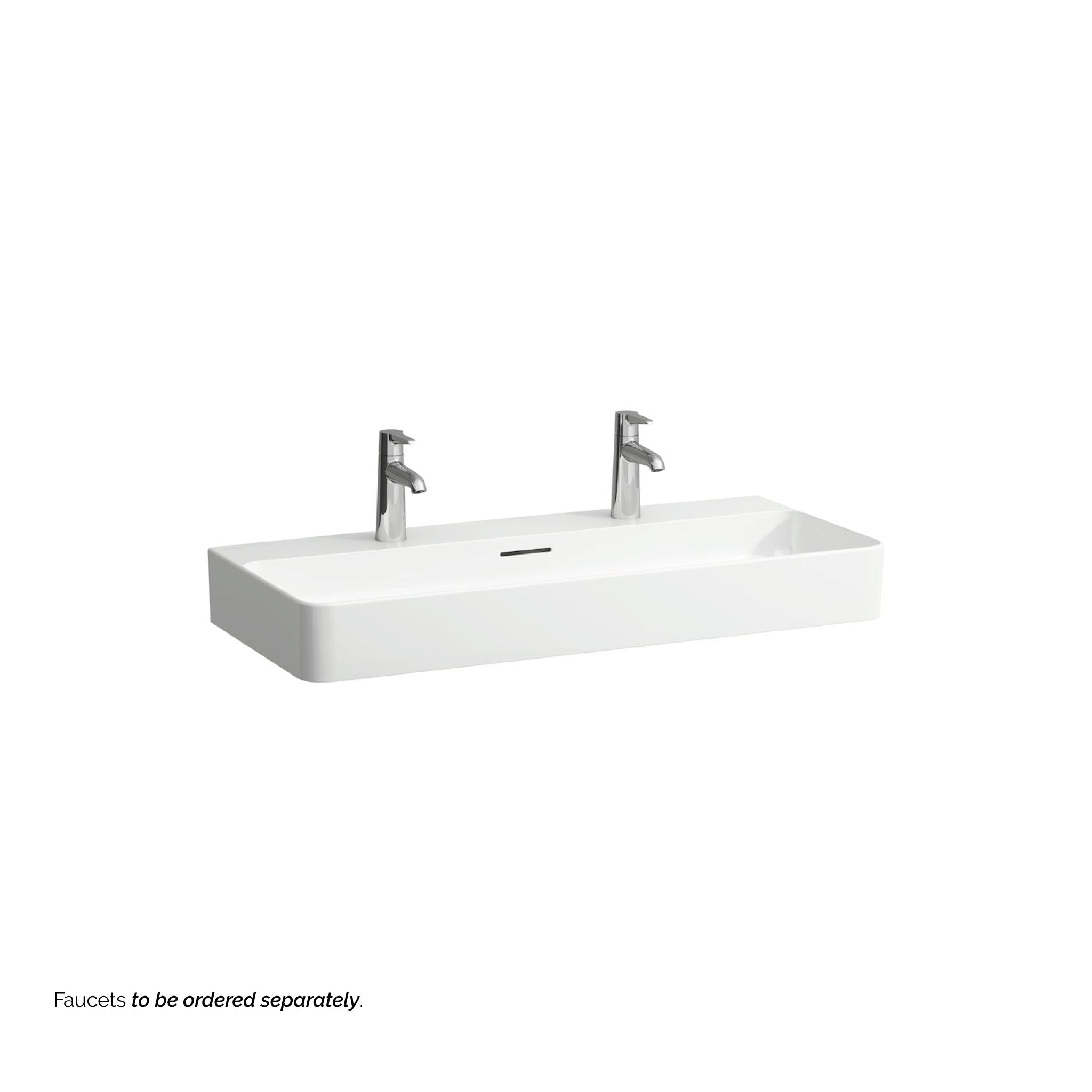 Laufen, Laufen Val 37" x 17" Matte White Ceramic Countertop Trough Bathroom Sink With 2 Faucet Holes