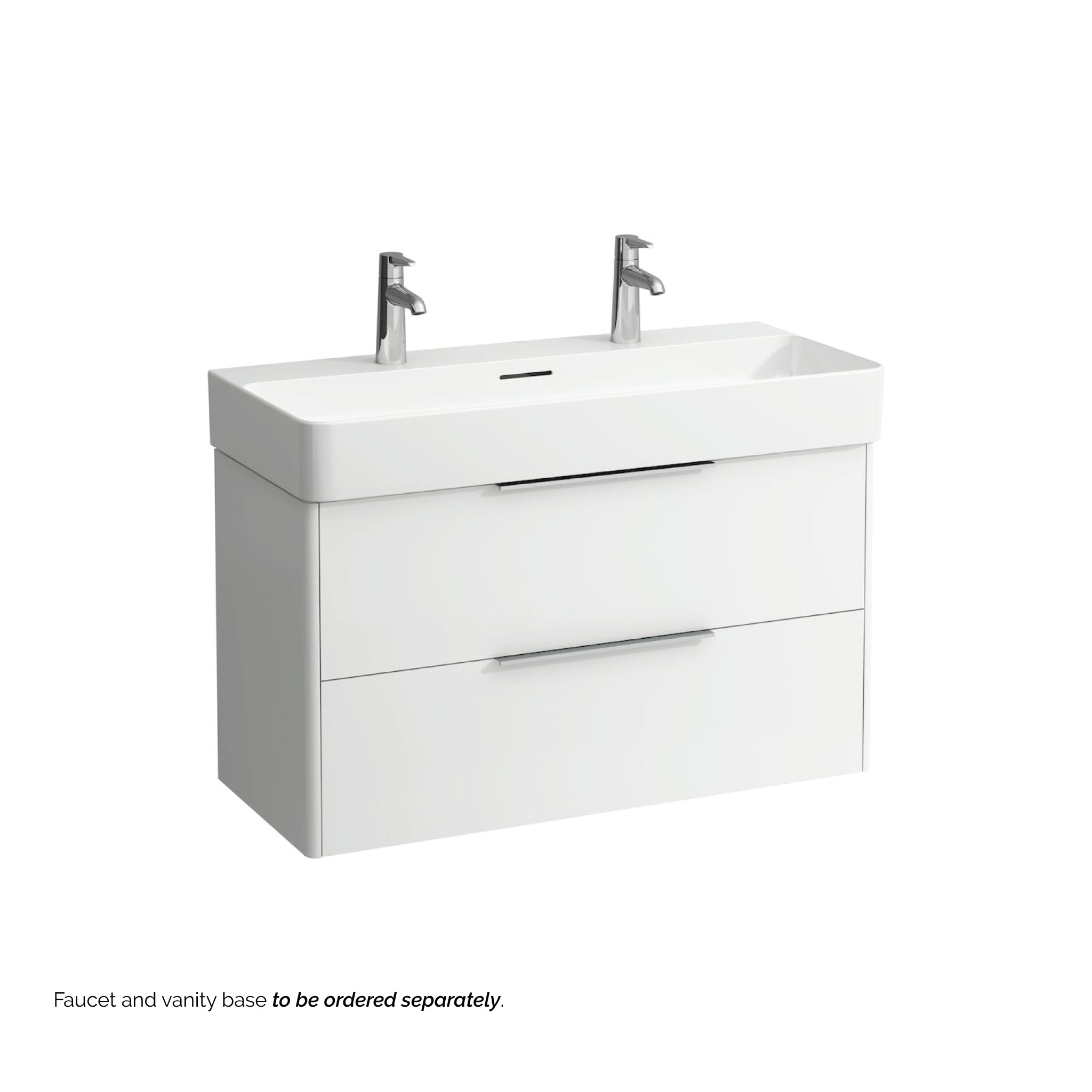 Laufen, Laufen Val 37" x 17" White Ceramic Wall-Mounted Trough Bathroom Sink With 2 Faucet Holes