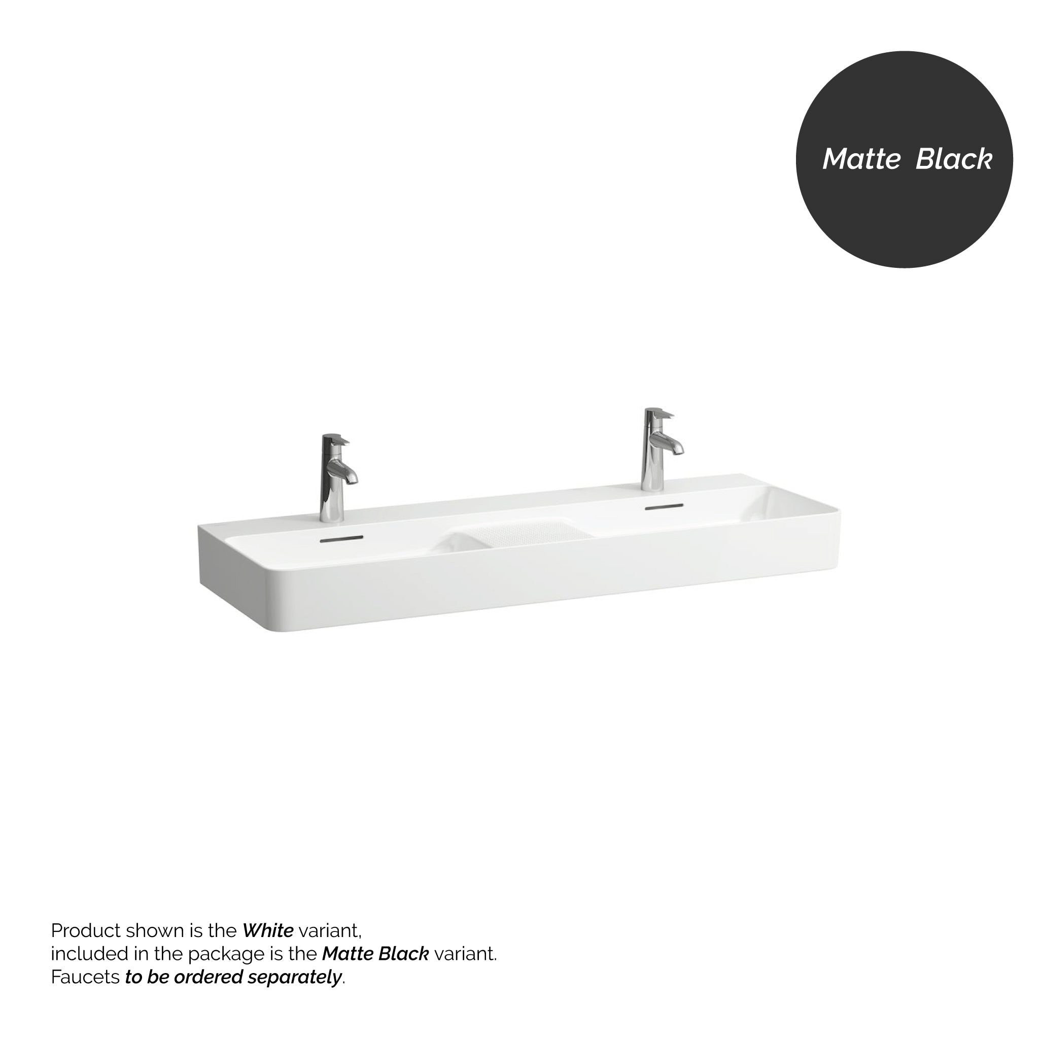 Laufen, Laufen Val 47" x 17" Matte Black Ceramic Wall-Mounted Double Bathroom Sink With 2 Faucet Holes