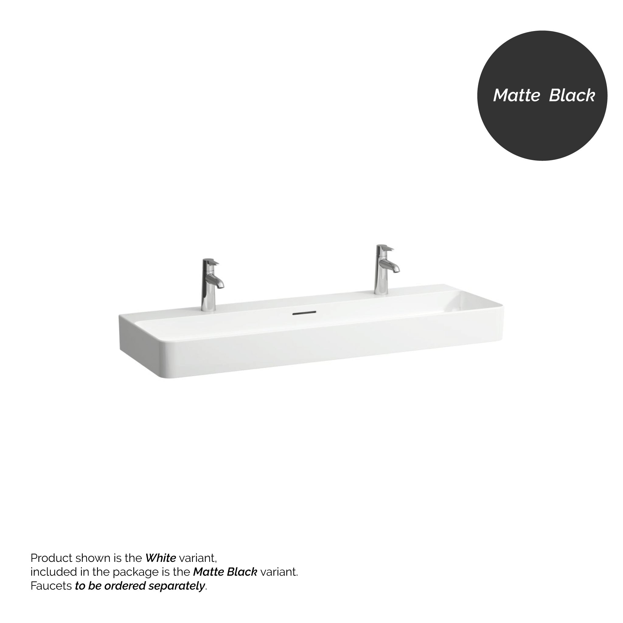 Laufen, Laufen Val 47" x 17" Matte Black Ceramic Wall-Mounted Trough Bathroom Sink With 2 Faucet Holes