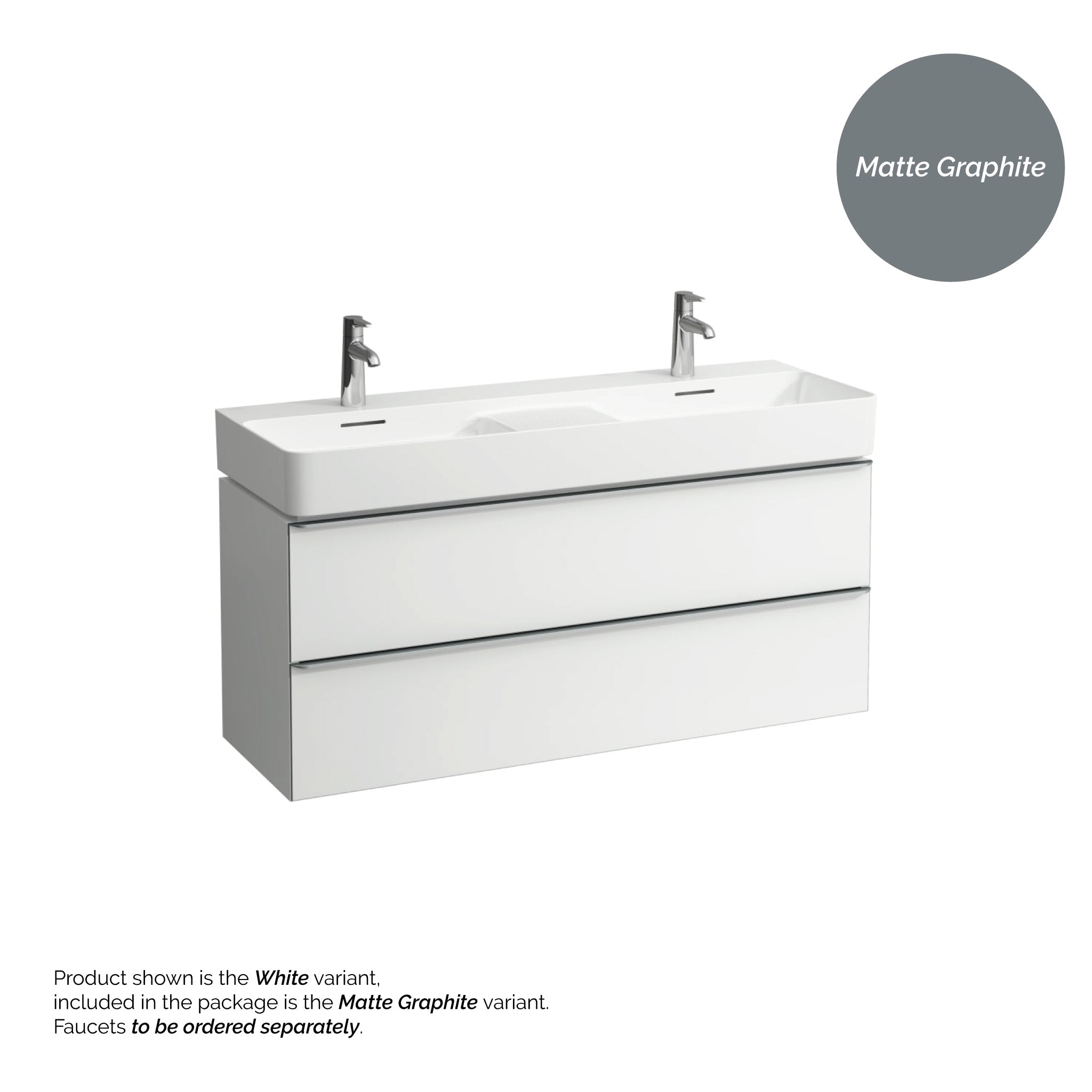 Laufen, Laufen Val 47" x 17" Matte Graphite Ceramic Wall-Mounted Double Bathroom Sink With 2 Faucet Holes