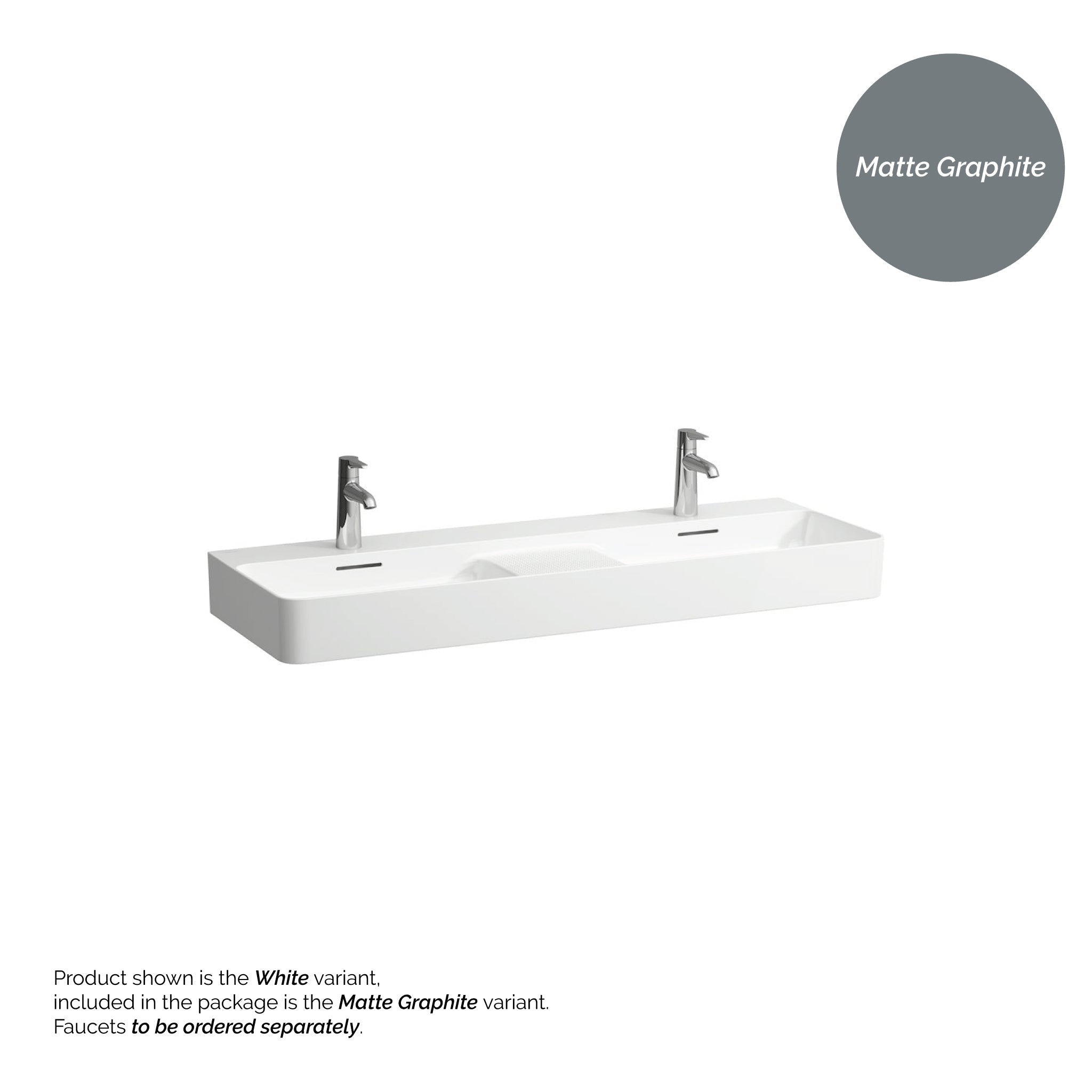 Laufen, Laufen Val 47" x 17" Matte Graphite Ceramic Wall-Mounted Double Bathroom Sink With 2 Faucet Holes