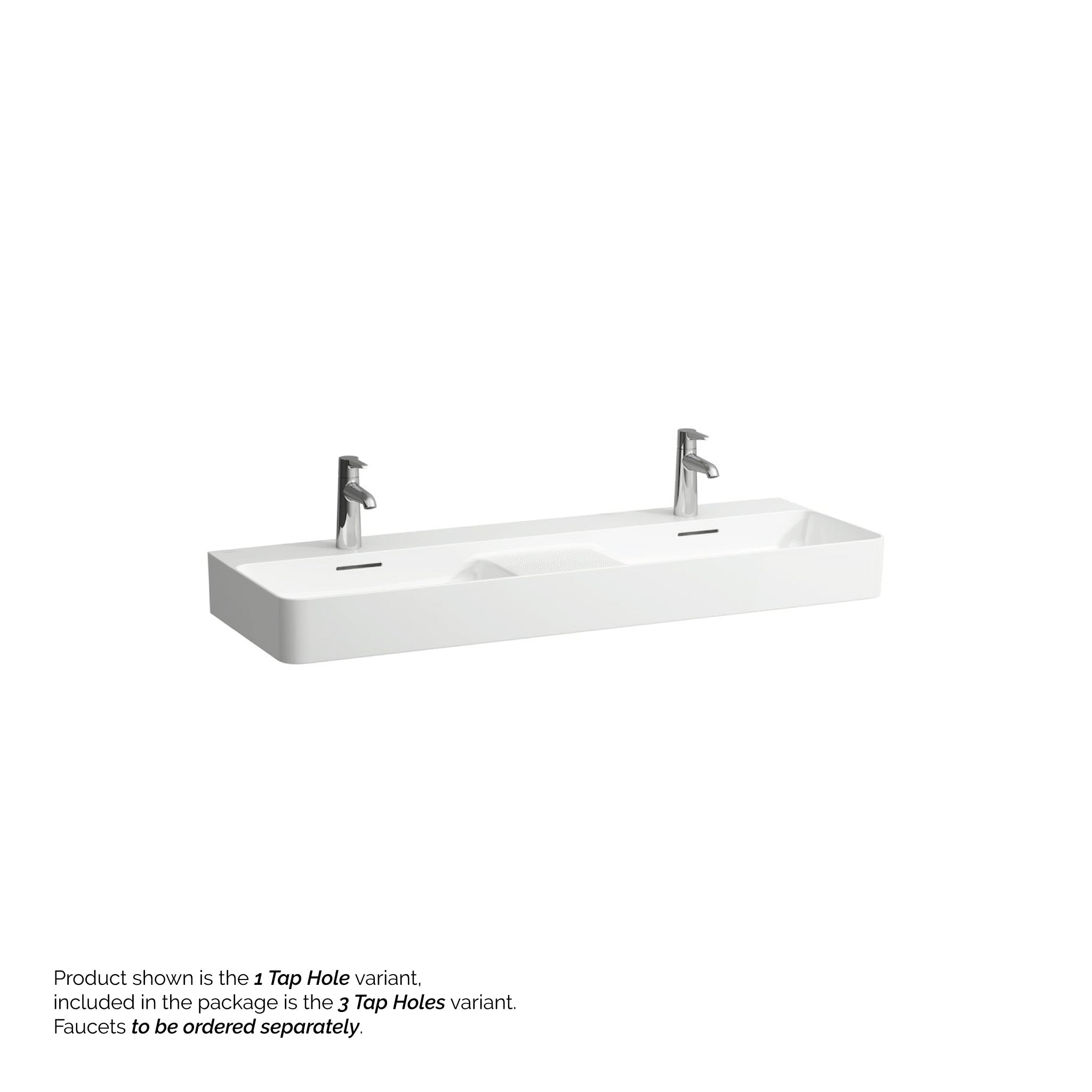 Laufen, Laufen Val 47" x 17" Matte White Ceramic Wall-Mounted Double Bathroom Sink With 6 Faucet Holes