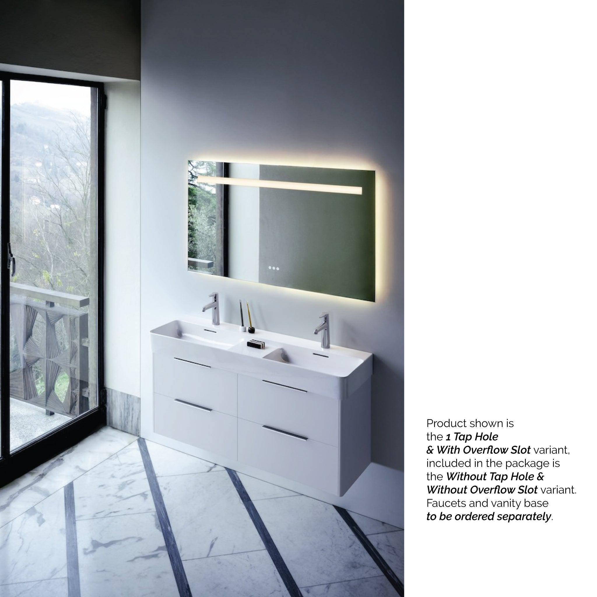 Laufen, Laufen Val 47" x 17" Matte White Ceramic Wall-Mounted Double Bathroom Sink Without Faucet Hole and Overflow Slot