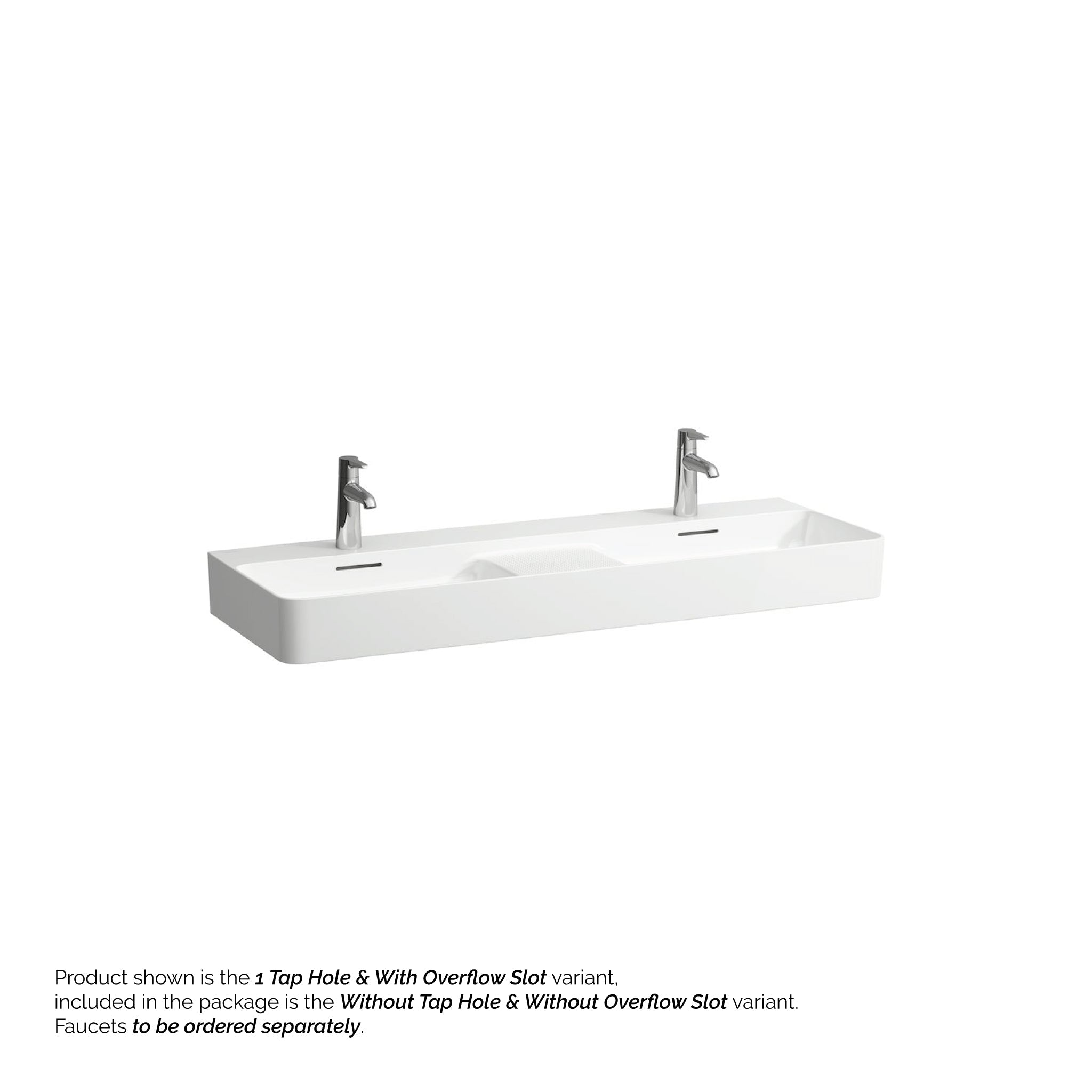 Laufen, Laufen Val 47" x 17" Matte White Ceramic Wall-Mounted Double Bathroom Sink Without Faucet Hole and Overflow Slot