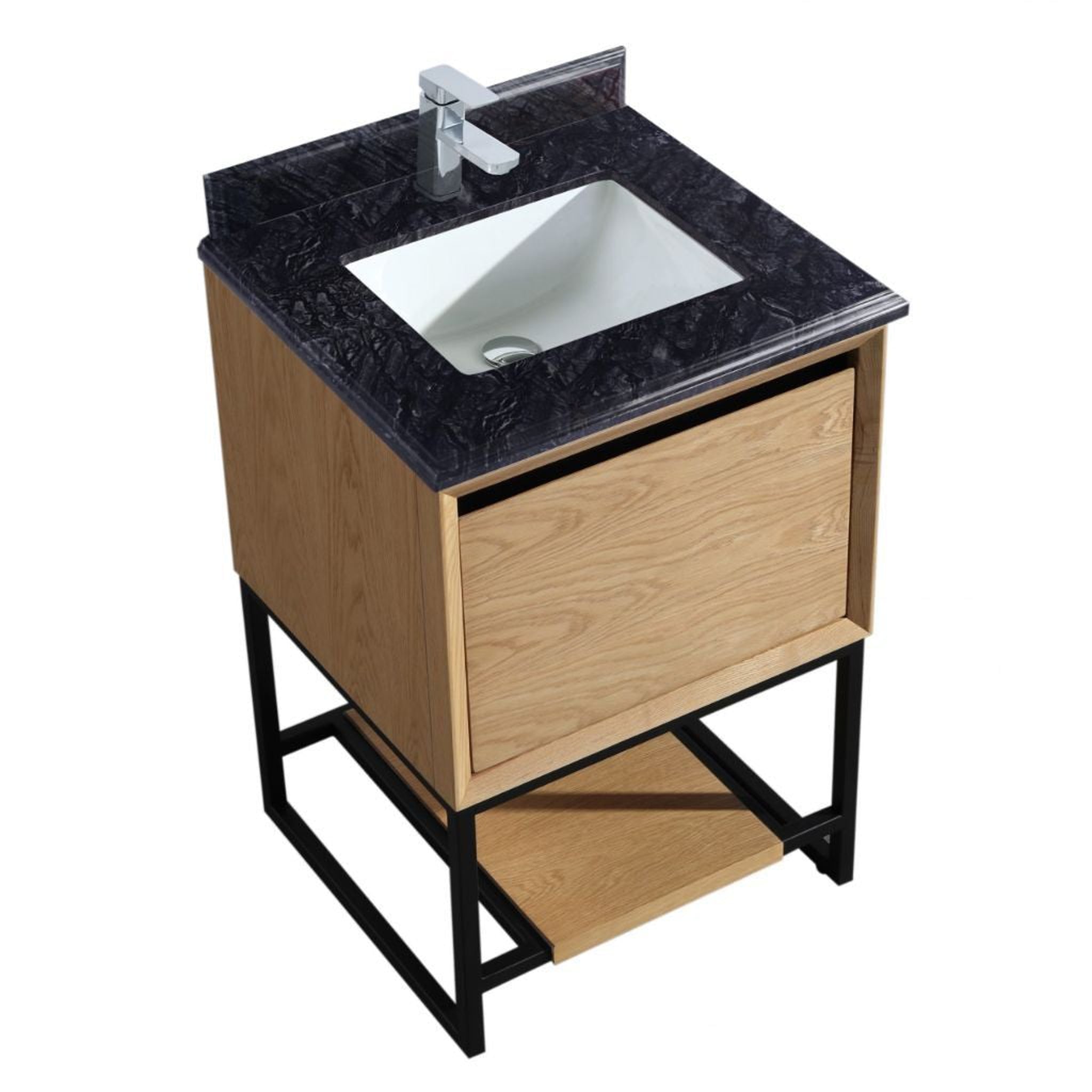 Laviva, Laviva Alto 24" California White Oak Vanity Base and Black Wood Marble Countertop With Rectangular Ceramic Sink