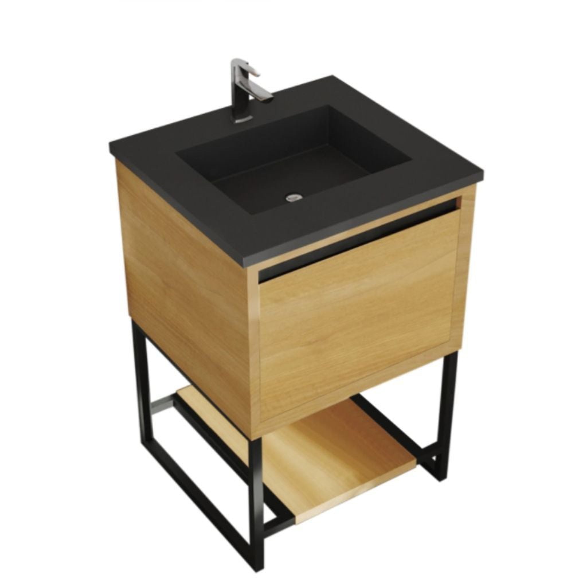 Laviva, Laviva Alto 24" California White Oak Vanity Base and Matte Black Solid Surface Countertop With Integrated Sink