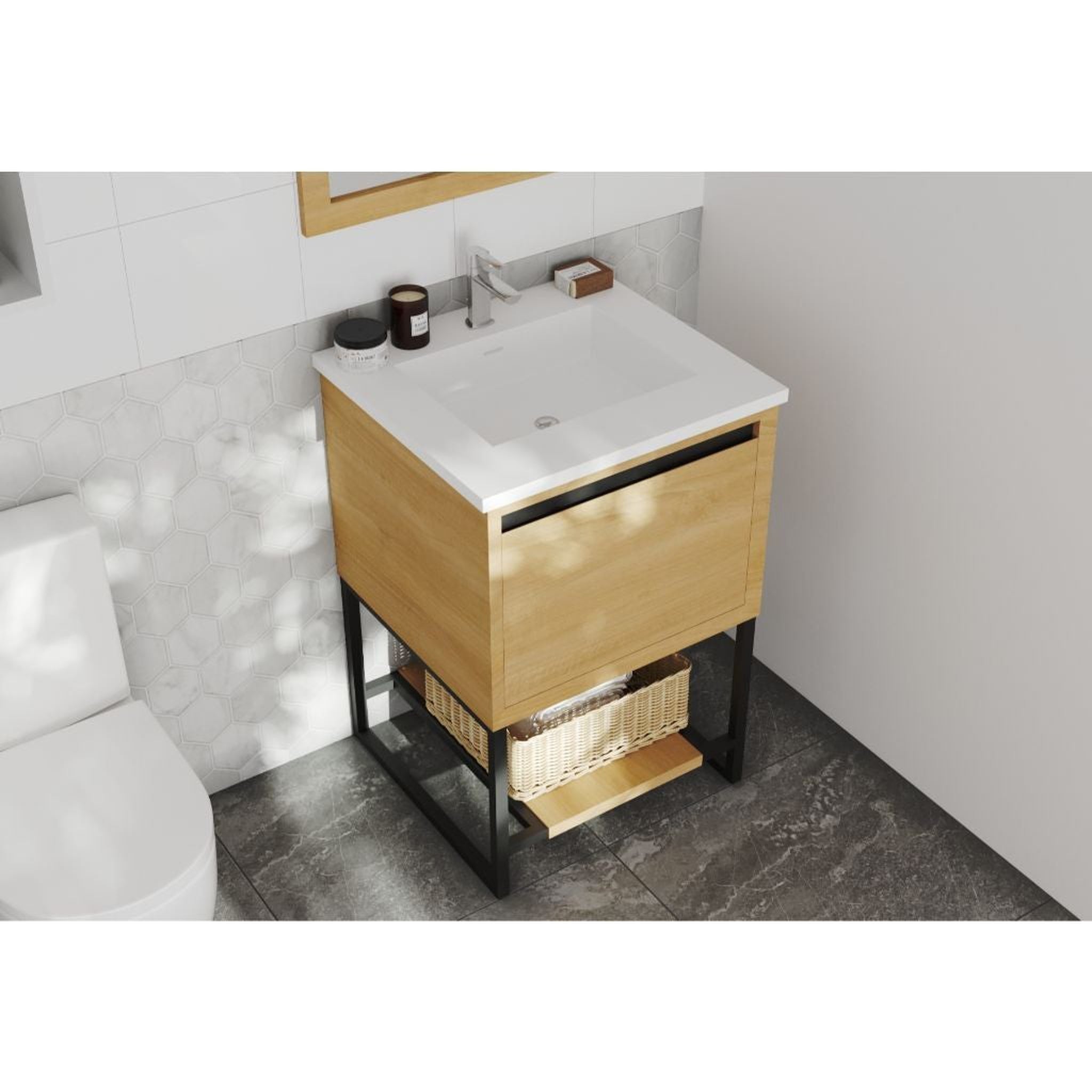 Laviva, Laviva Alto 24" California White Oak Vanity Base and Matte White Solid Surface Countertop with Integrated Sink