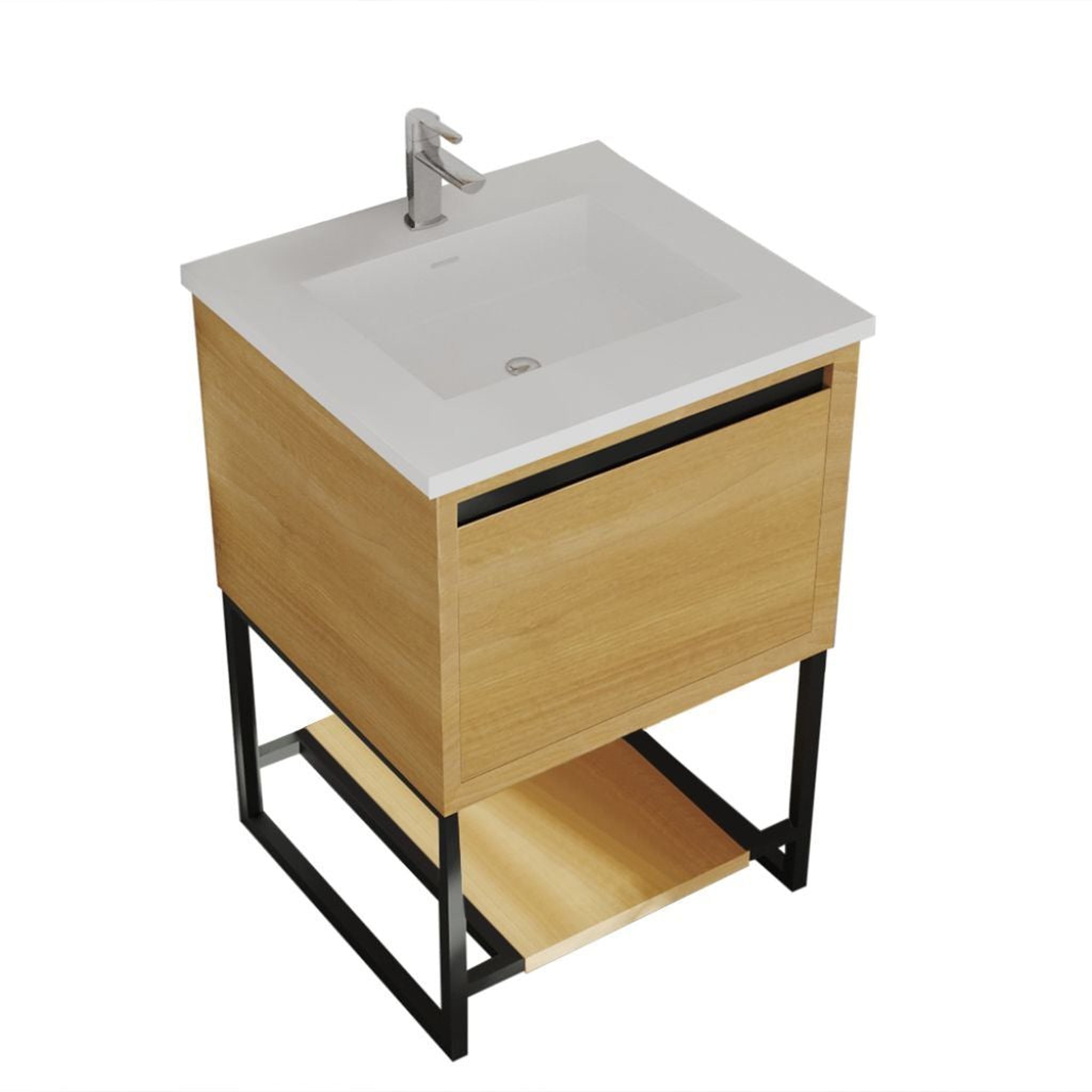 Laviva, Laviva Alto 24" California White Oak Vanity Base and Matte White Solid Surface Countertop with Integrated Sink