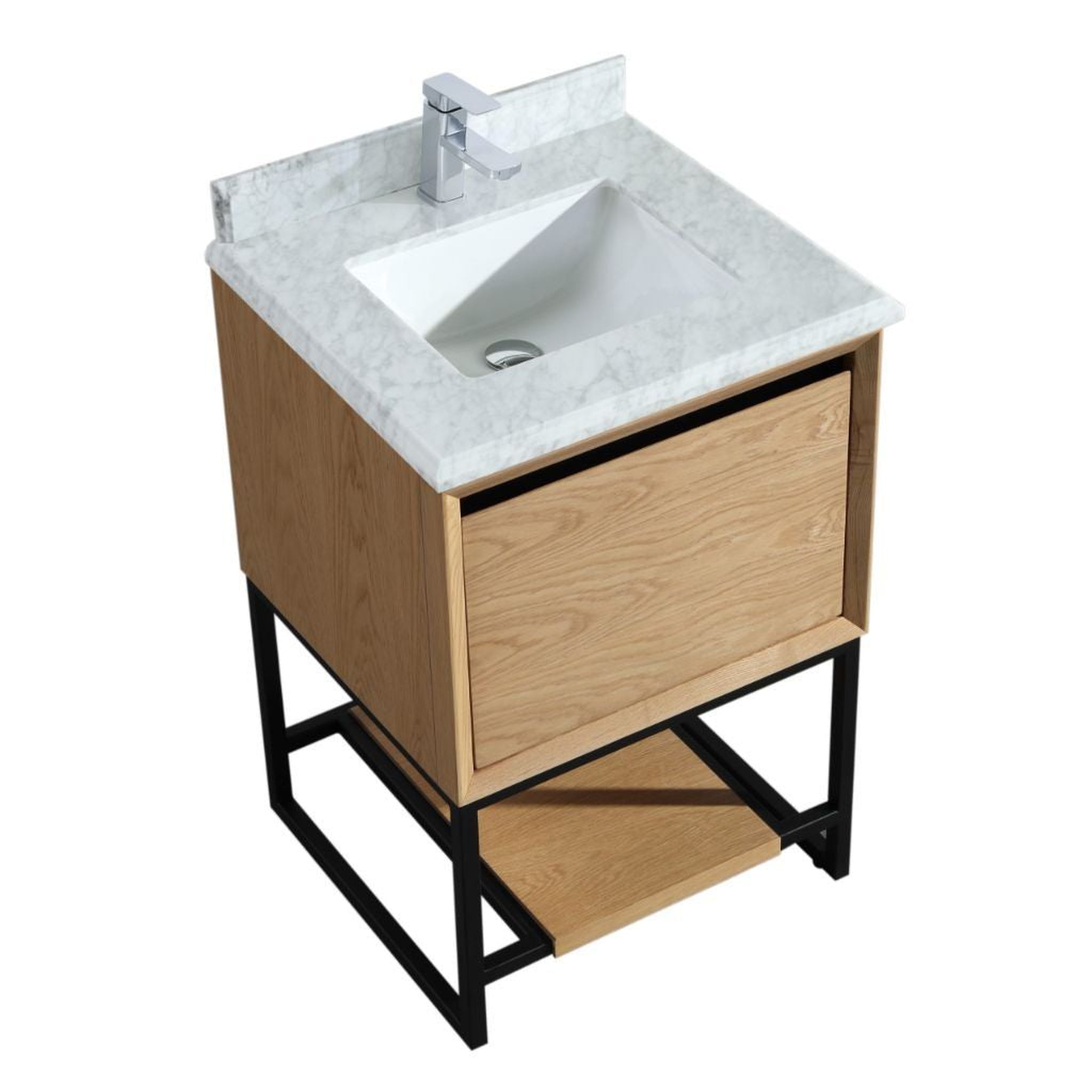 Laviva, Laviva Alto 24" California White Oak Vanity Base and White Carrara Marble Countertop With Rectangular Ceramic Sink