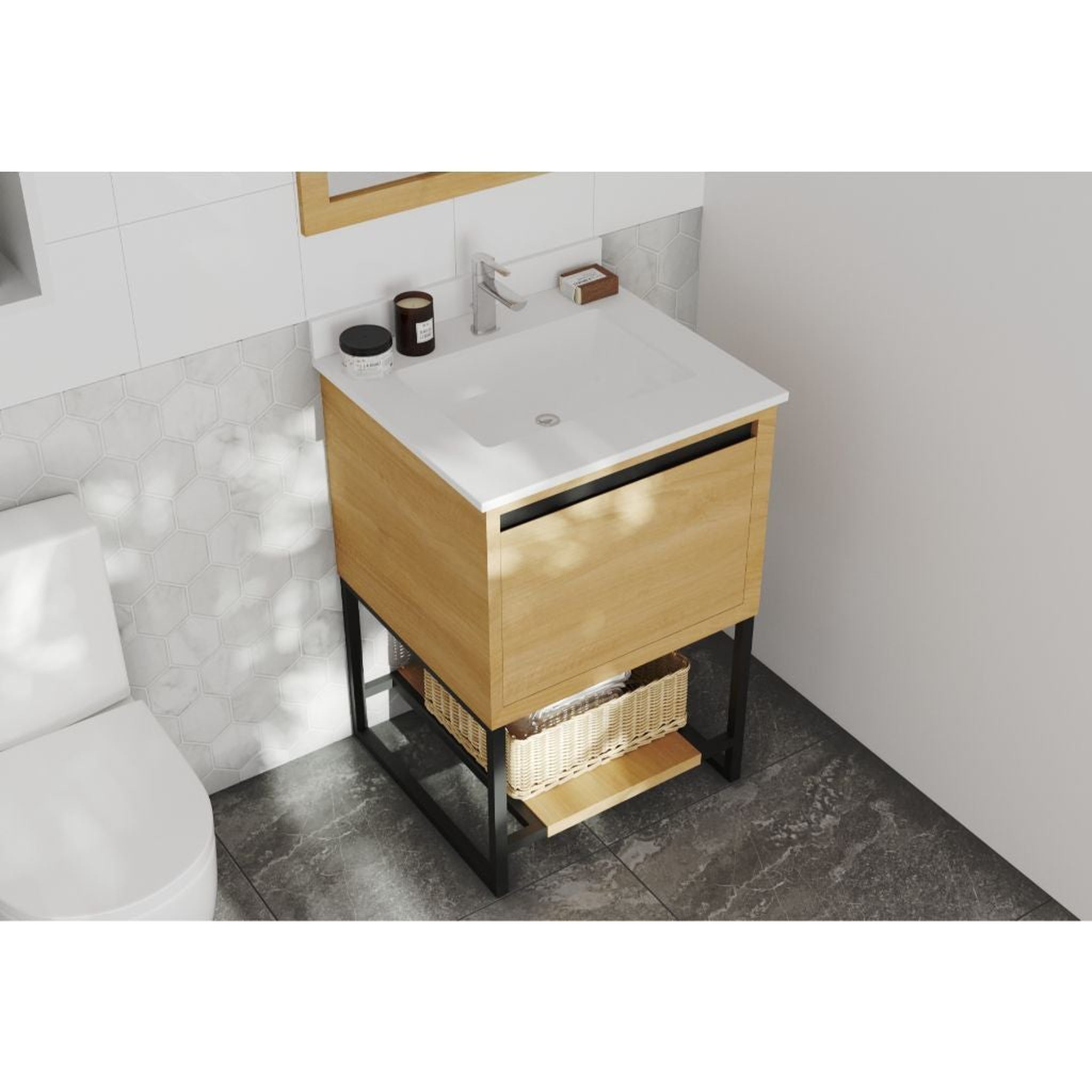 Laviva, Laviva Alto 24" California White Oak Vanity Base and White Quartz Countertop With Rectangular Ceramic Sink