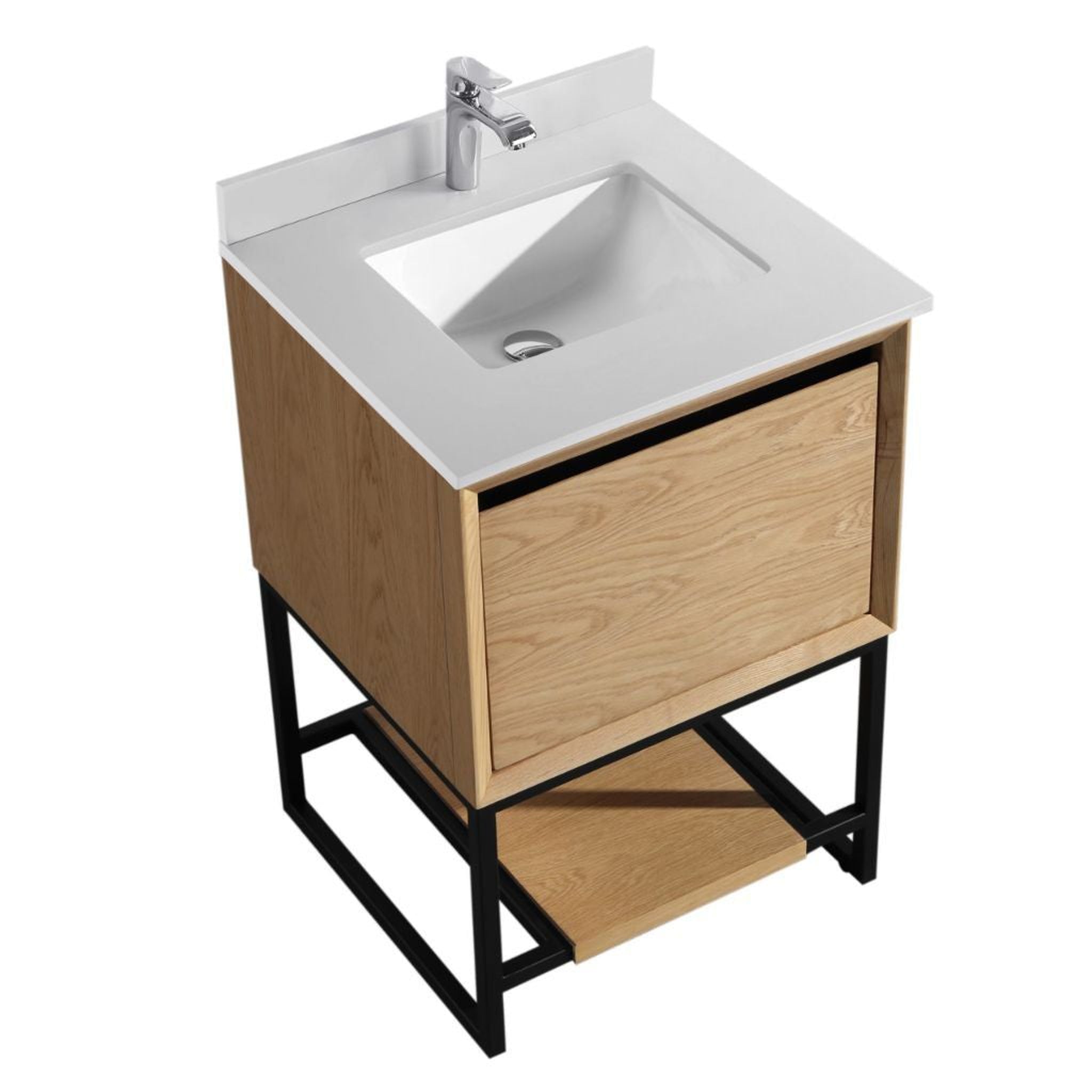 Laviva, Laviva Alto 24" California White Oak Vanity Base and White Quartz Countertop With Rectangular Ceramic Sink