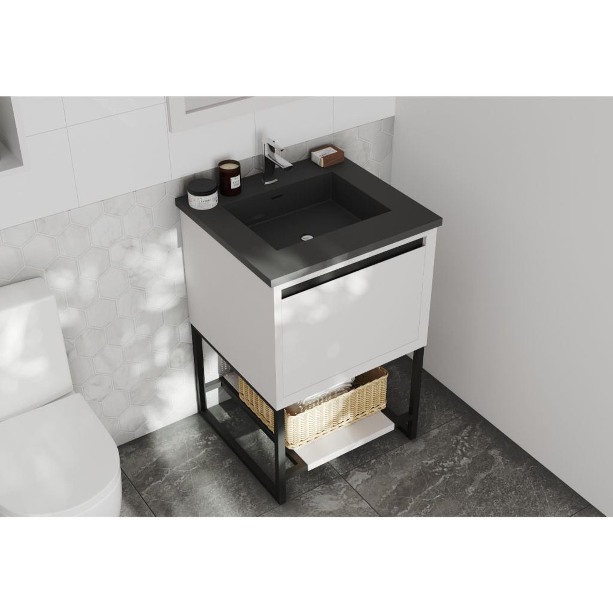 Laviva, Laviva Alto 24" White Vanity Base and Matte Black Solid Surface Countertop With Integrated Sink