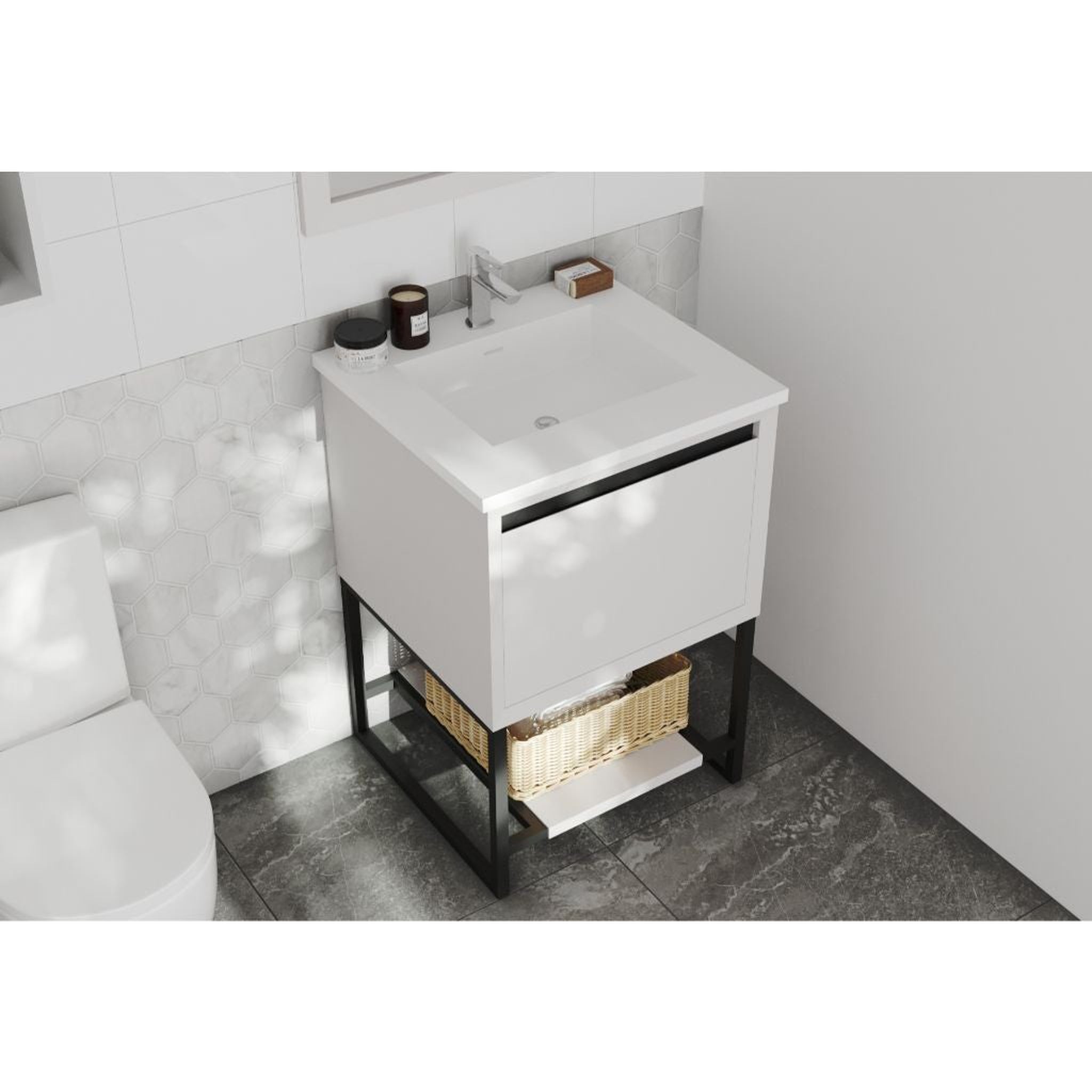 Laviva, Laviva Alto 24" White Vanity Base and Matte White Solid Surface Countertop With Integrated Sink