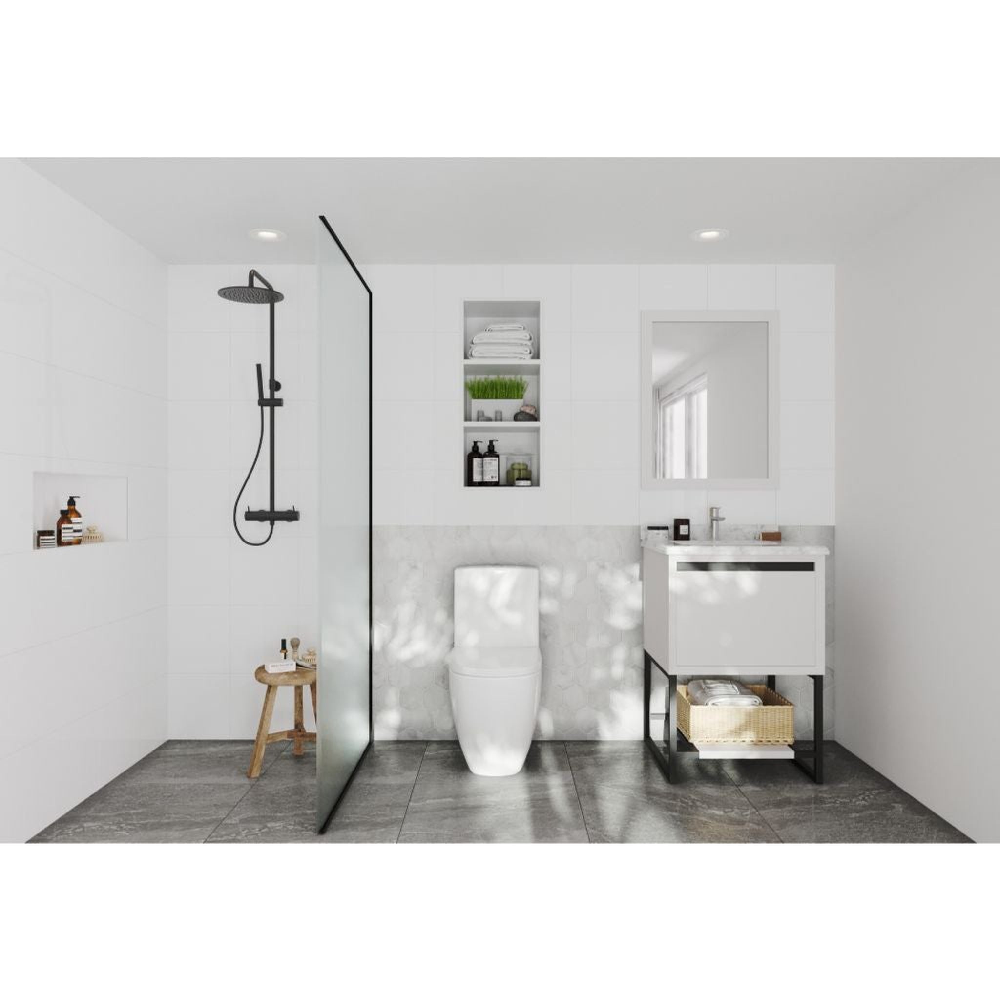 Laviva, Laviva Alto 24" White Vanity Base and White Carrara Marble Countertop With Rectangular Ceramic Sink