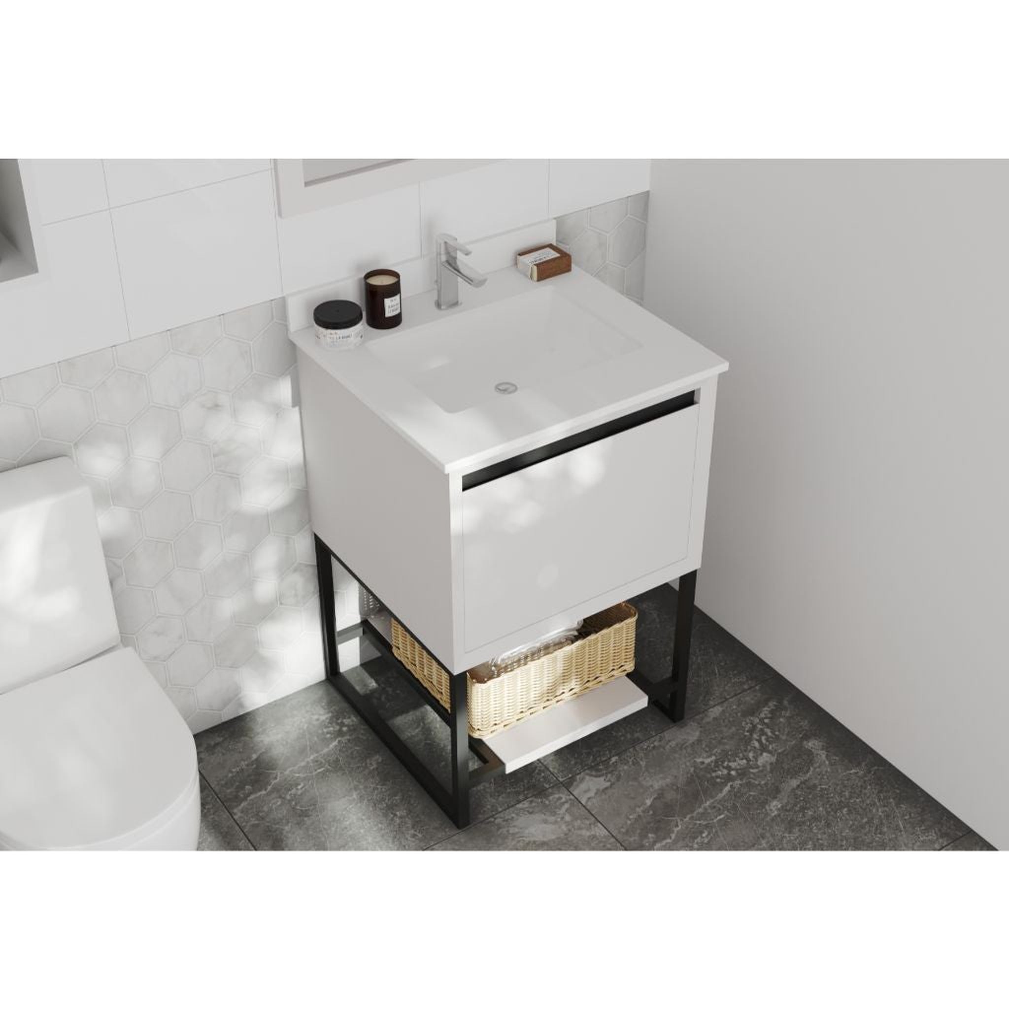 Laviva, Laviva Alto 24" White Vanity Base and White Quartz Countertop With Rectangular Ceramic Sink