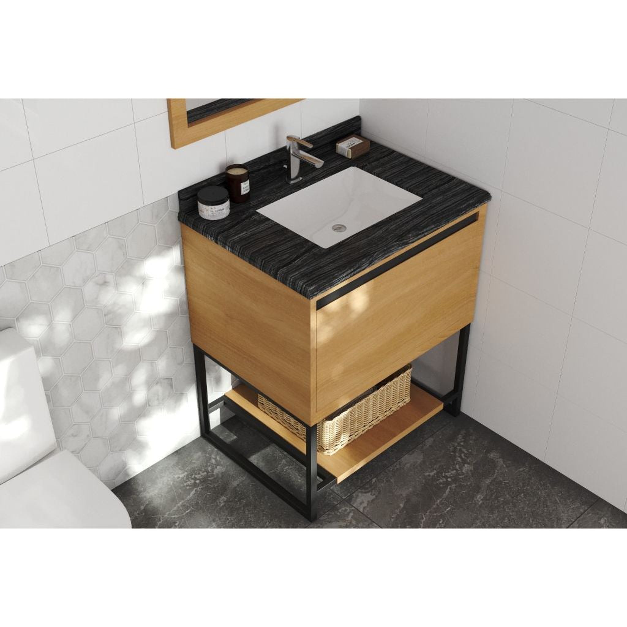 Laviva, Laviva Alto 30" California White Oak Vanity Base and Black Wood Marble Countertop With Rectangular Ceramic Sink