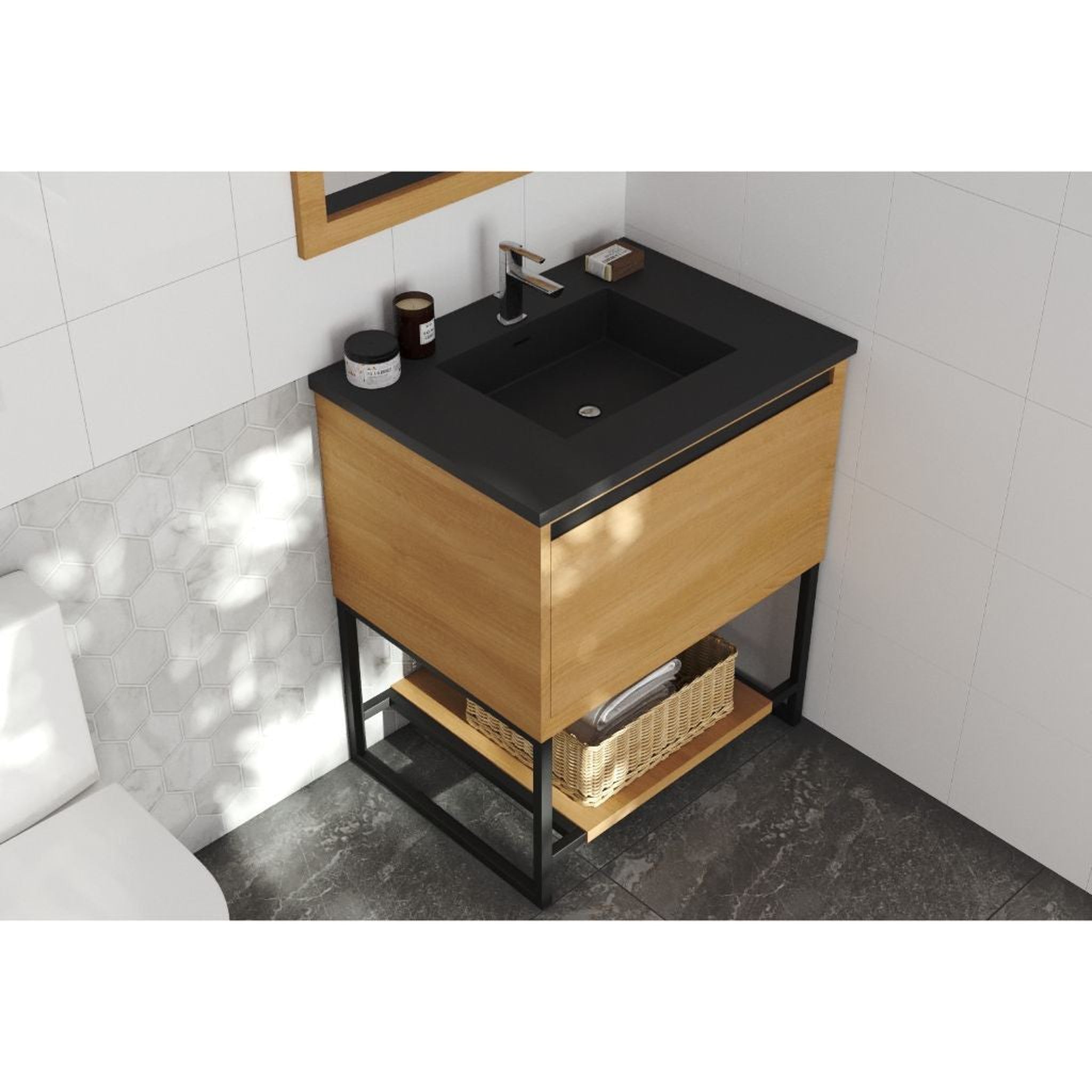 Laviva, Laviva Alto 30" California White Oak Vanity Base and Matte Black Solid Surface Countertop with Integrated Sink