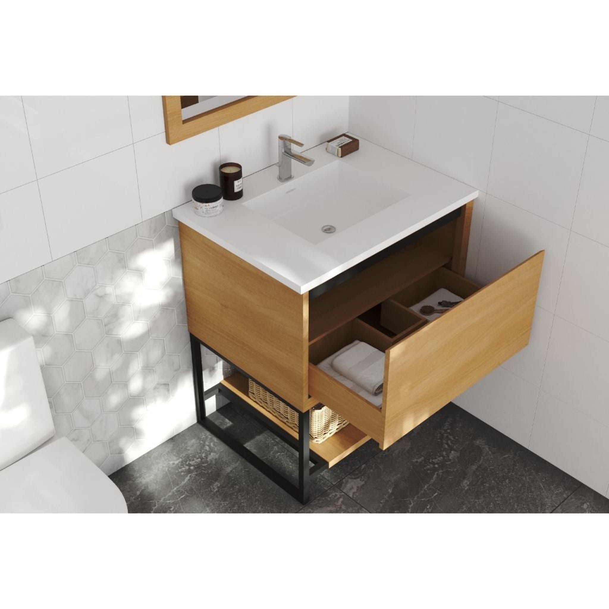 Laviva, Laviva Alto 30" California White Oak Vanity Base and Matte White Solid Surface Countertop With Integrated Sink