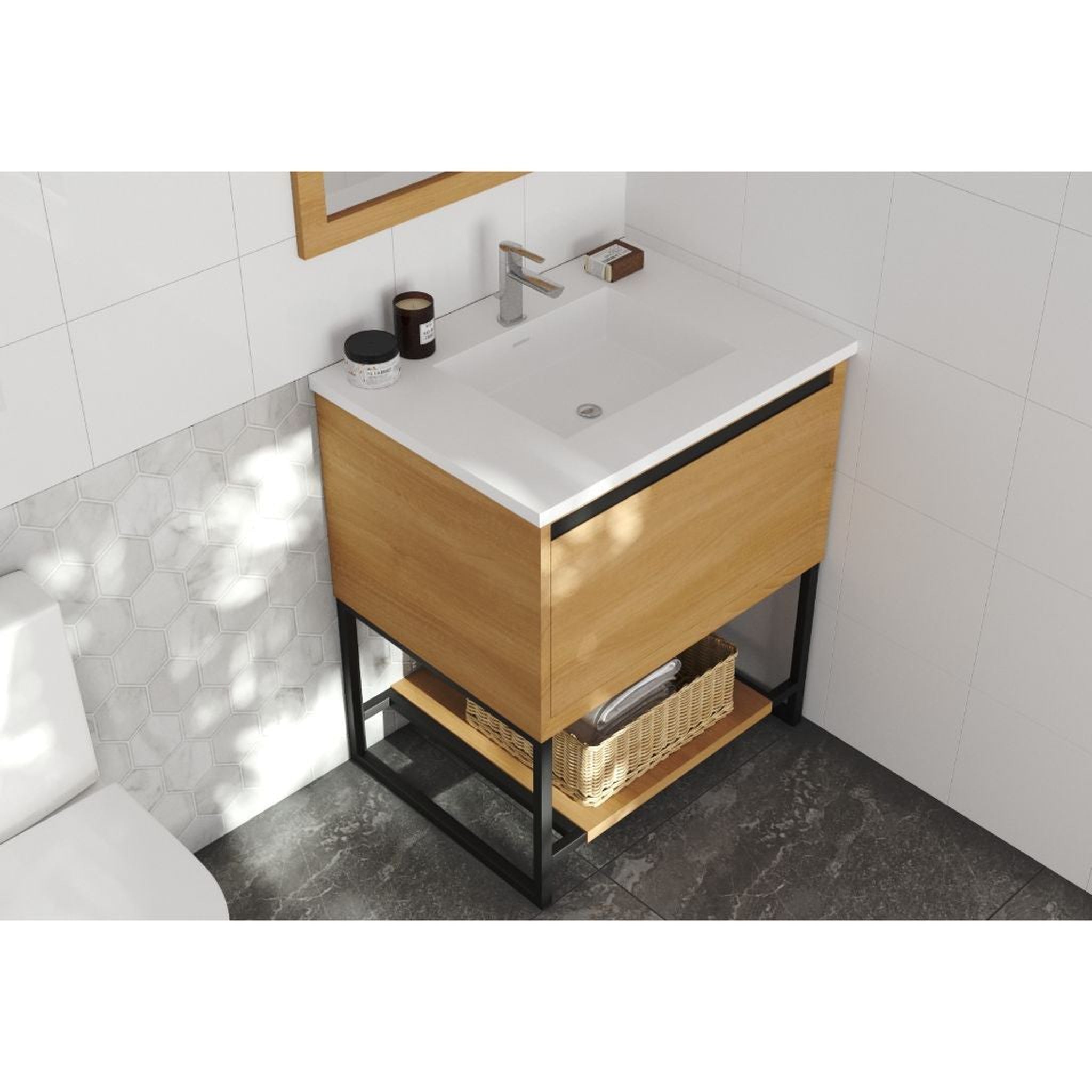 Laviva, Laviva Alto 30" California White Oak Vanity Base and Matte White Solid Surface Countertop With Integrated Sink