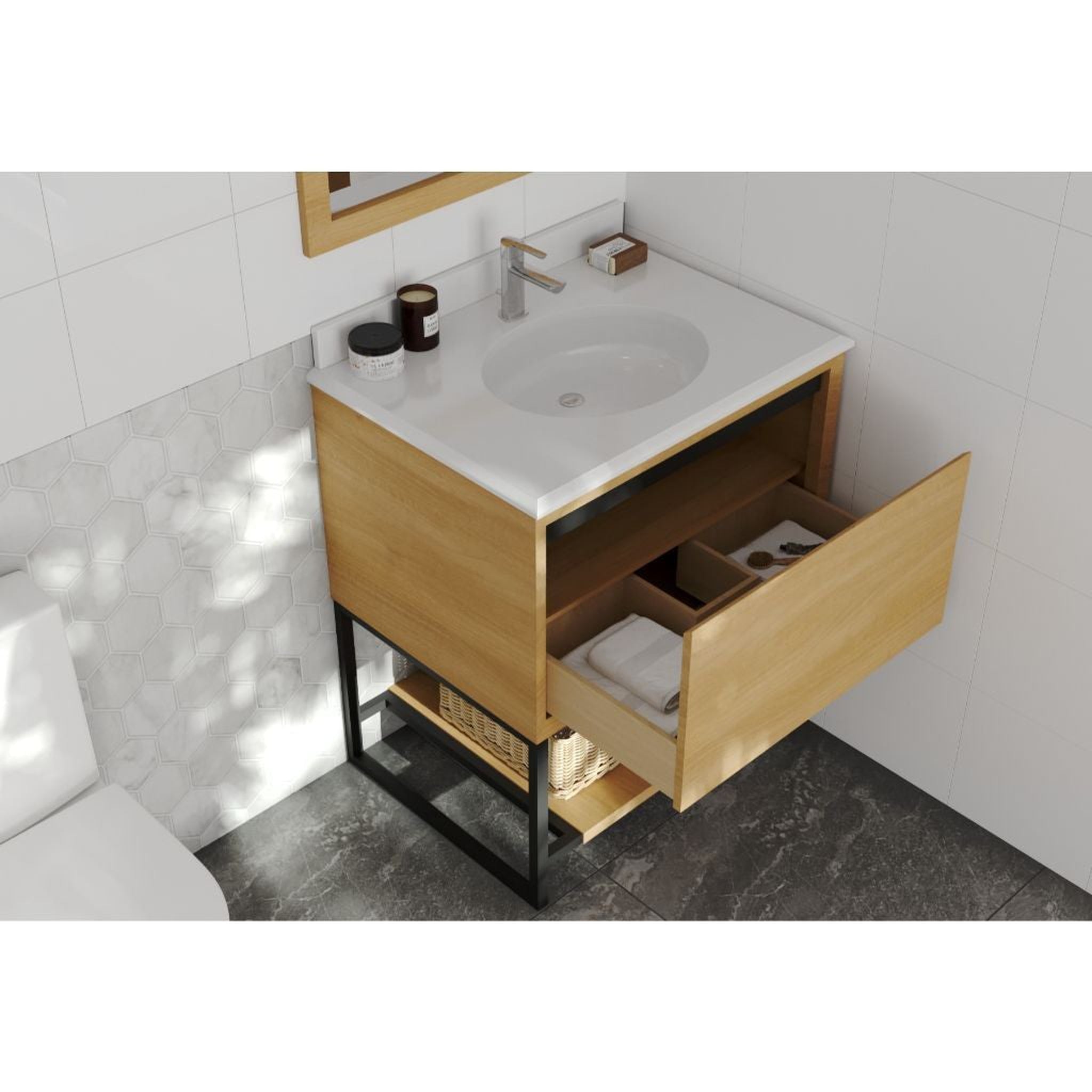 Laviva, Laviva Alto 30" California White Oak Vanity Base and Pure White Phoenix Stone Countertop With Oval Ceramic Sink