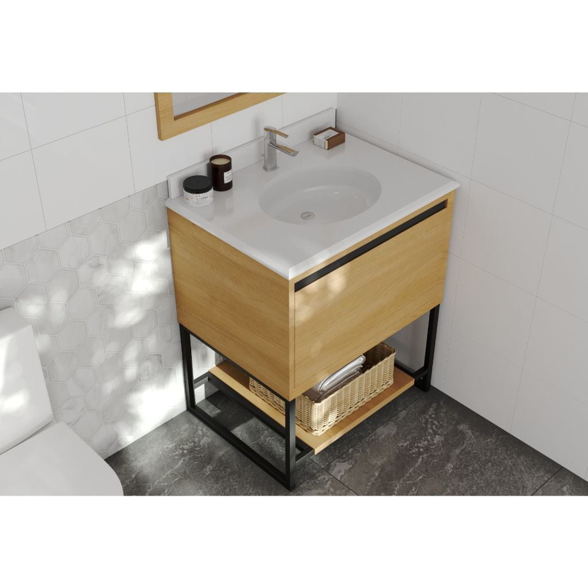 Laviva, Laviva Alto 30" California White Oak Vanity Base and Pure White Phoenix Stone Countertop With Oval Ceramic Sink